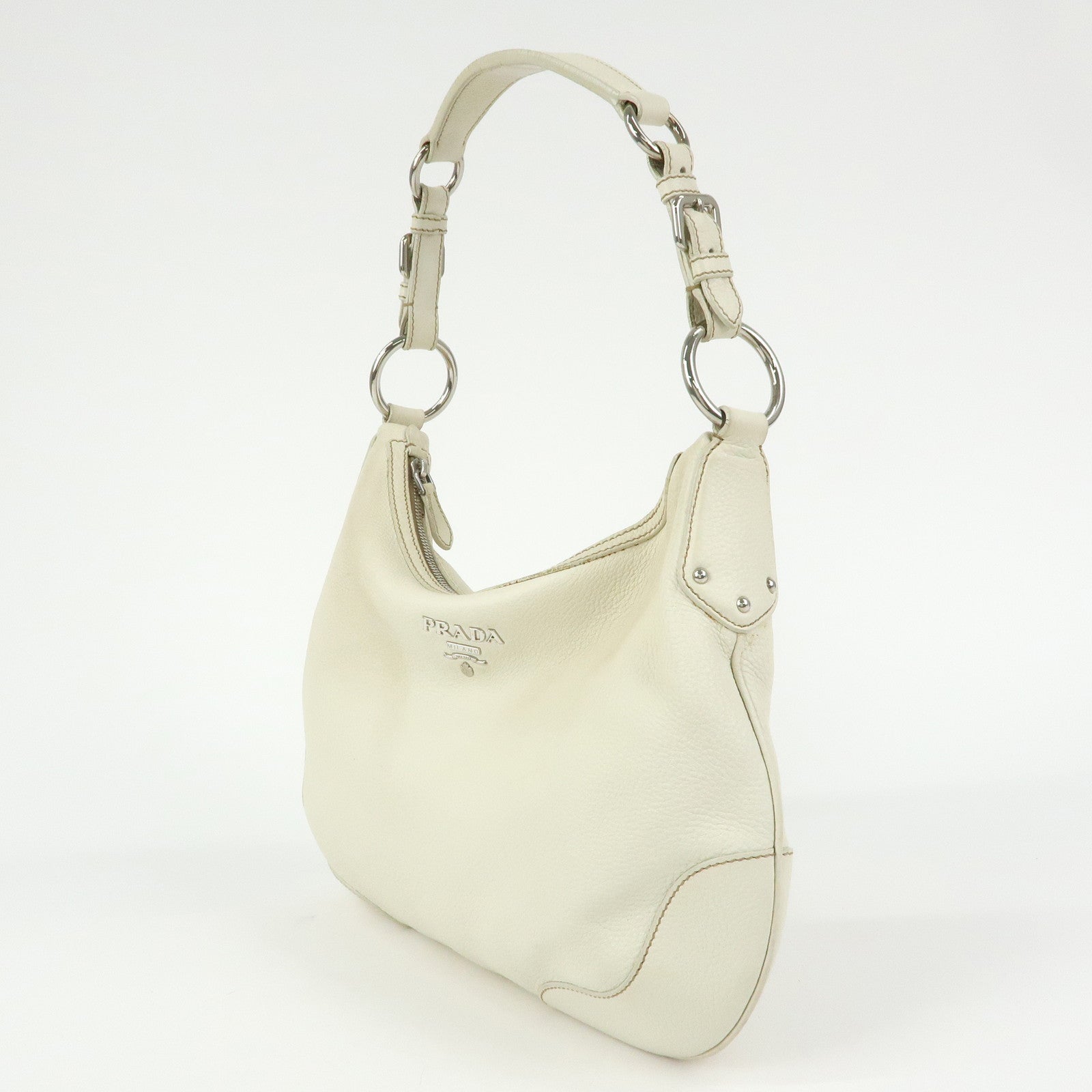 PRADA Logo Leather Hand Bag Shoulder Bag White