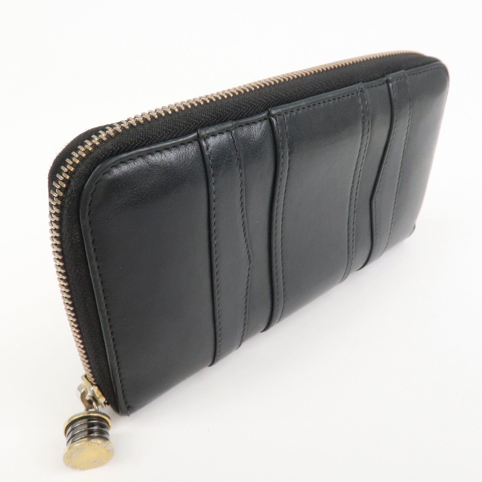 BVLGARI B-zero 1 Leather Zip Around Bi-fold Long Wallet Black