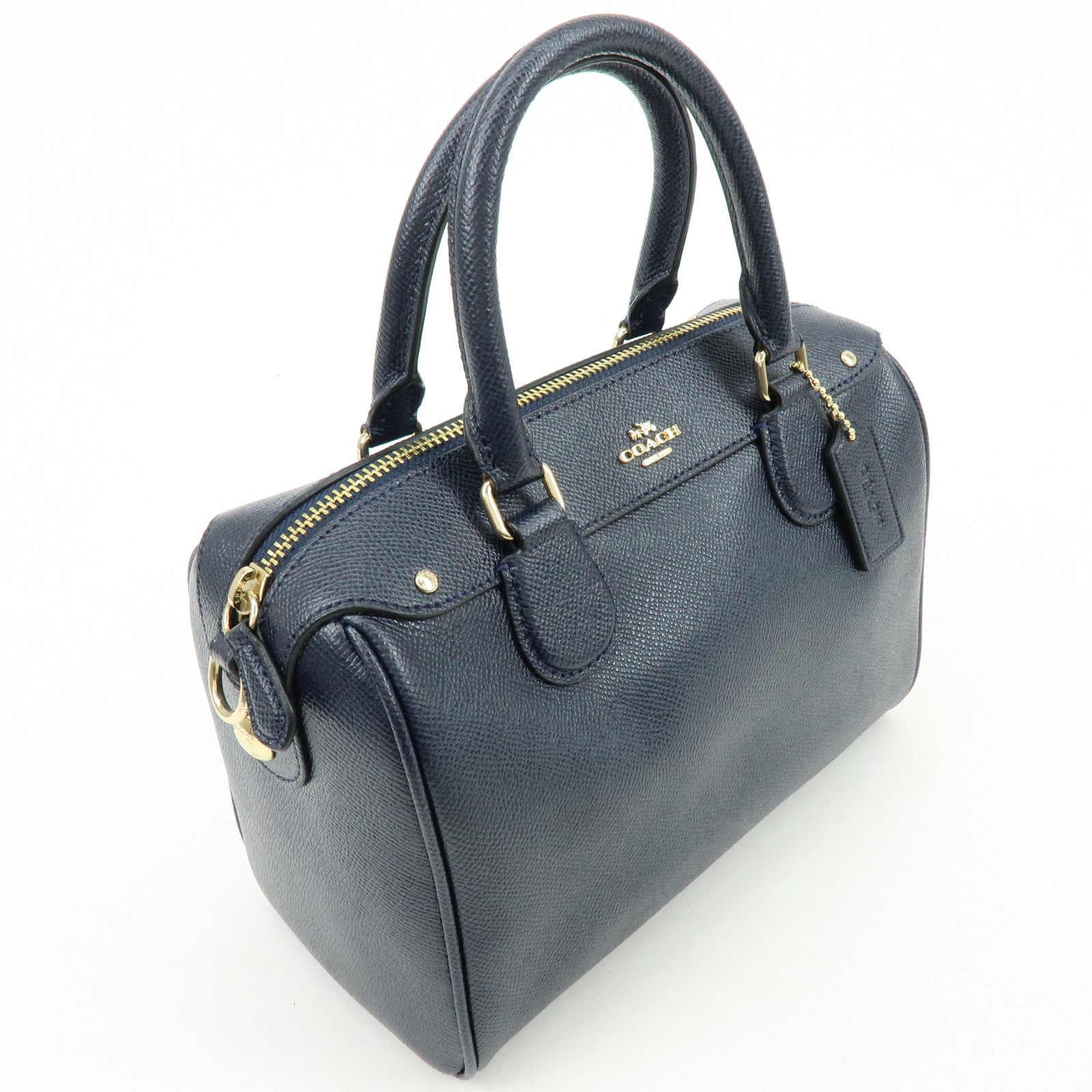 COACH Leather 2Way Shoulder Bag Hand Bag Navy