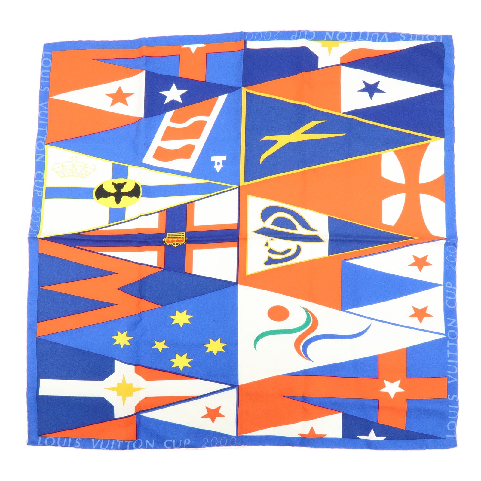Louis Vuitton LV Cup Silk 100% Scarf Flag Print Blue Red White