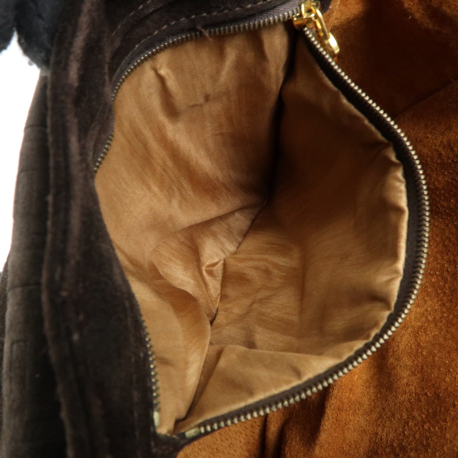FENDI Zucca Suede Flap Shoulder Bag Crossbody Bag Brown