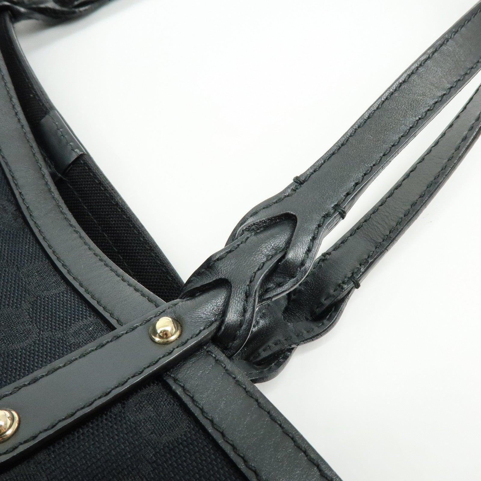 GUCCI GG Canvas Leather Tote Bag Shoulder Bag Black 247209