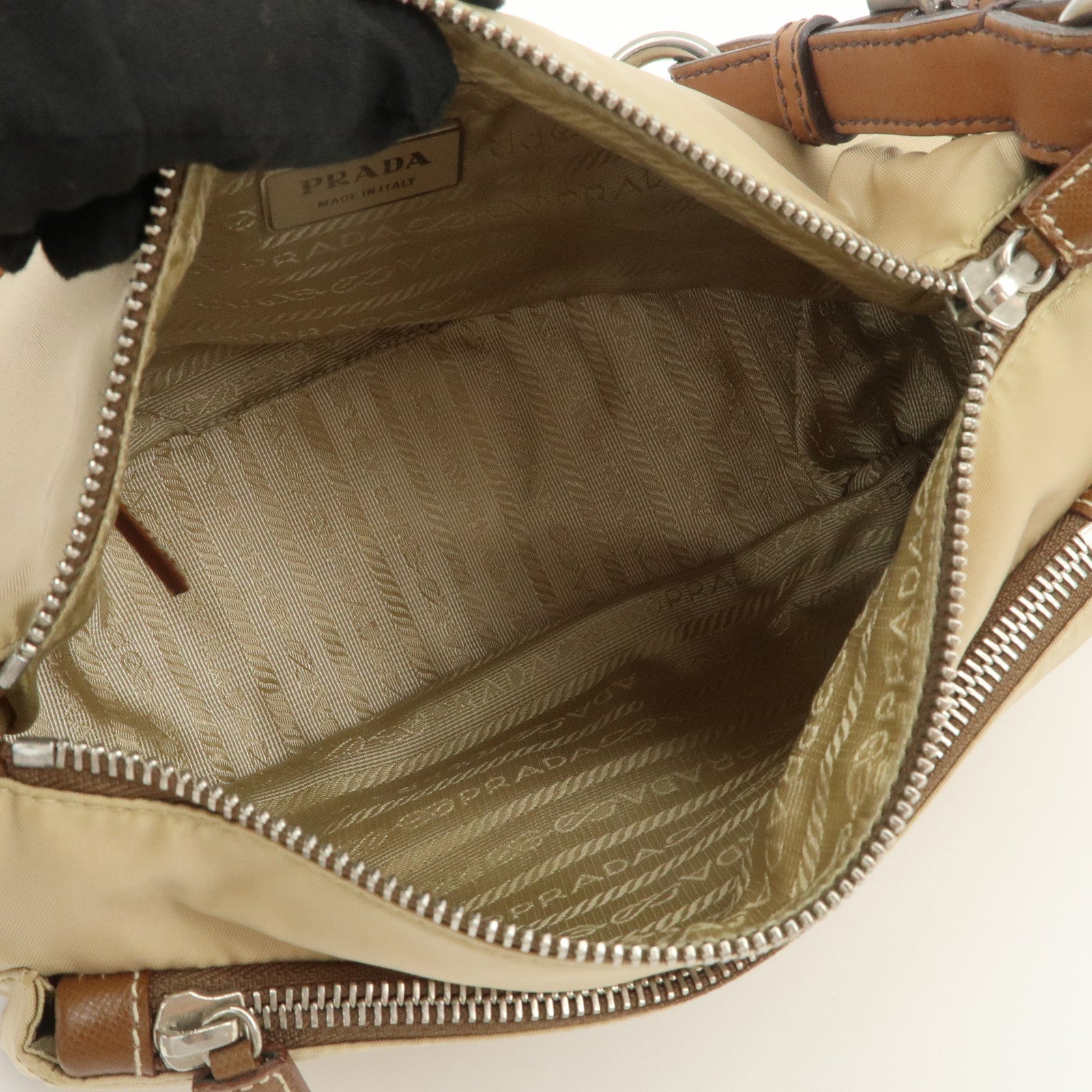 PRADA Triangle Logo Nylon Saffiano Leather Shoulder Bag Hand Bag