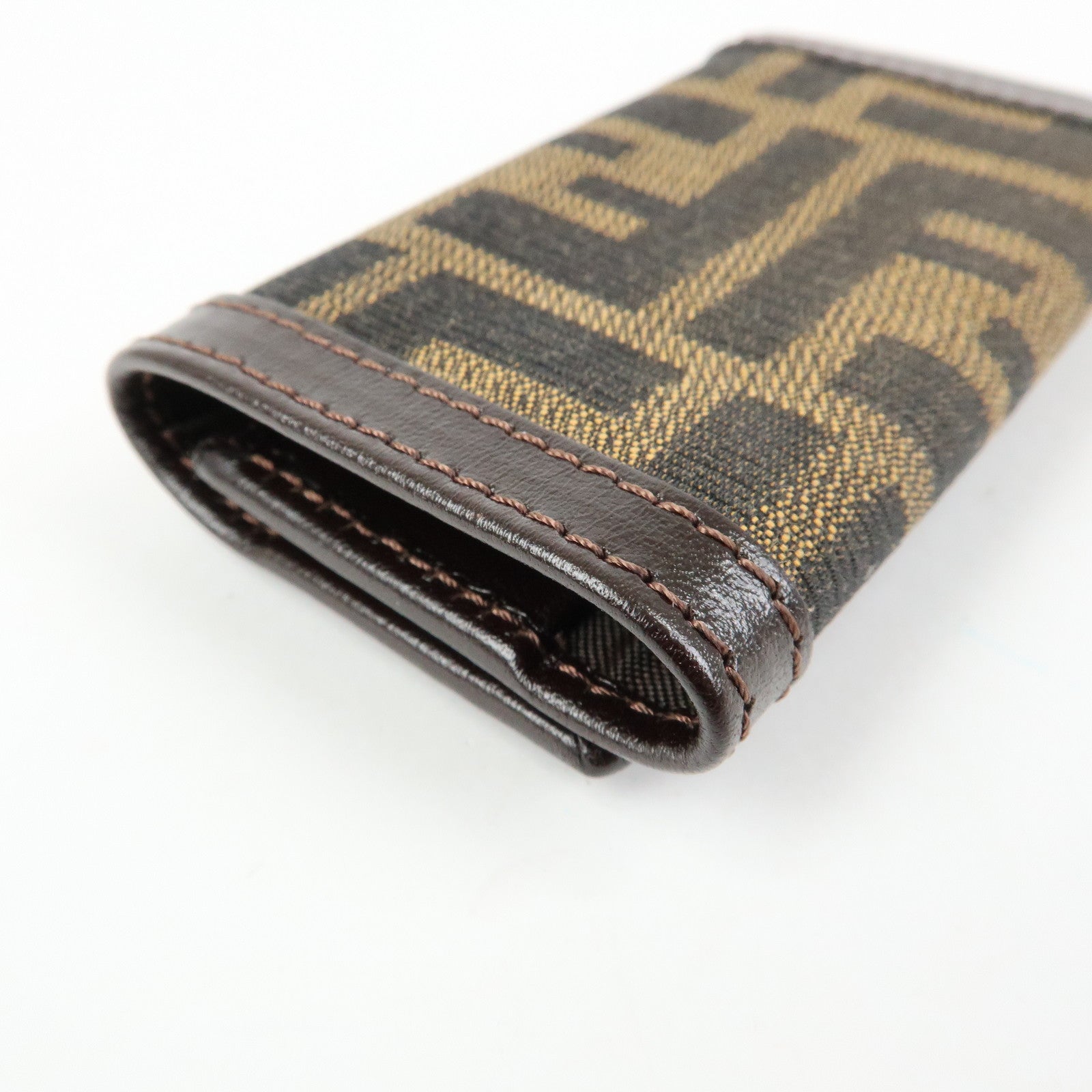 FENDI Zucca Canvas Leather 6 Rings Key Case Brown Black 513516