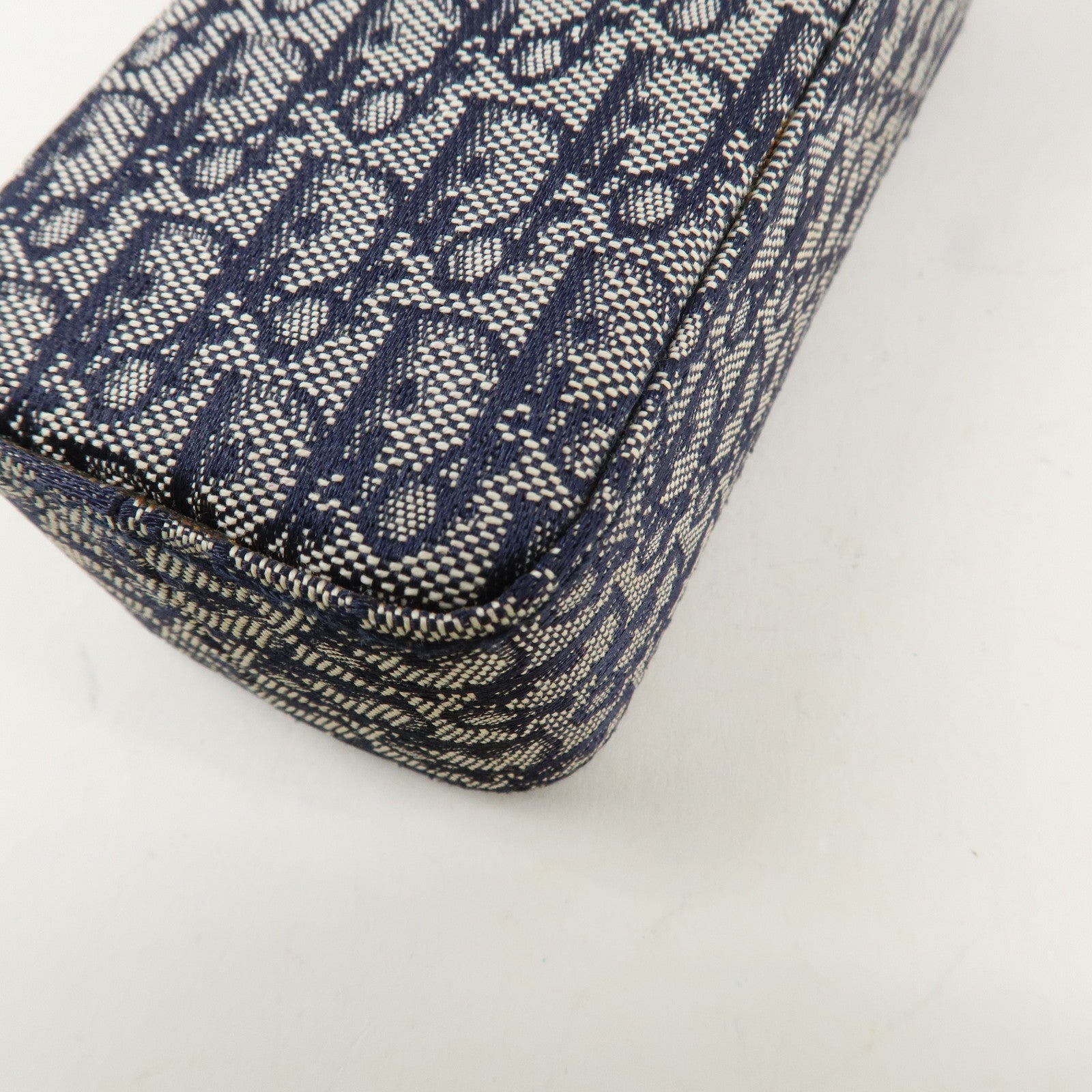 Christian Dior Trotter Canvas Leather Shoulder Bag Navy Brown Used