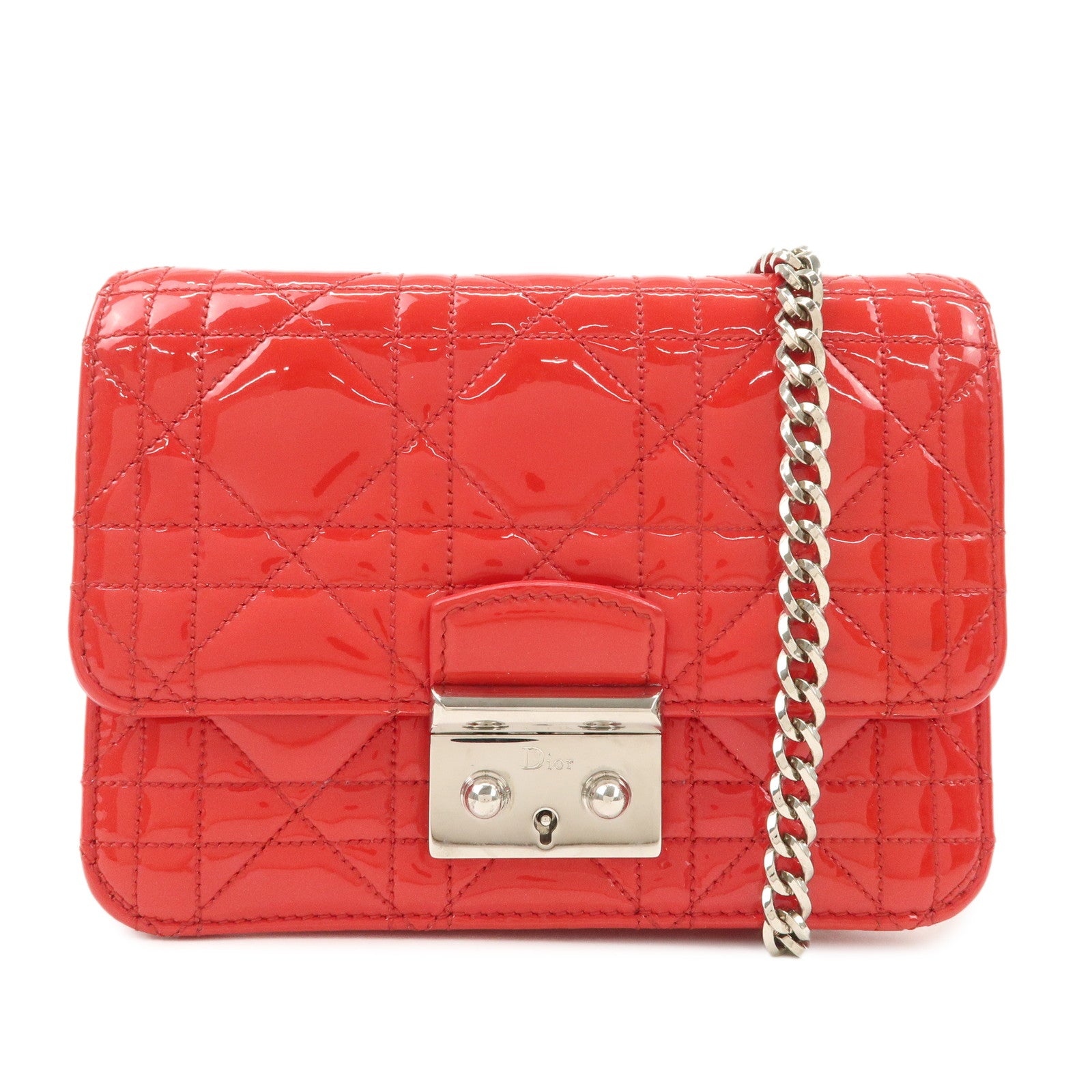 Christian Dior Cannage Patent Leather Chain Shoulder Bag COW Red Used