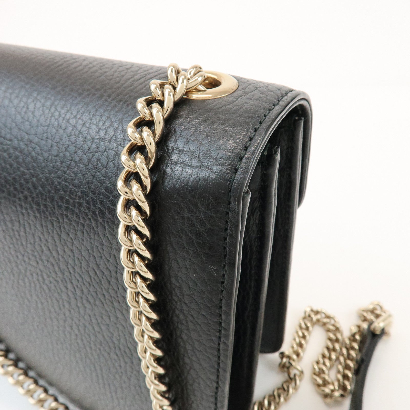 GUCCI Interlocking G Leather Chain Shoulder Hand Bag Black 510304