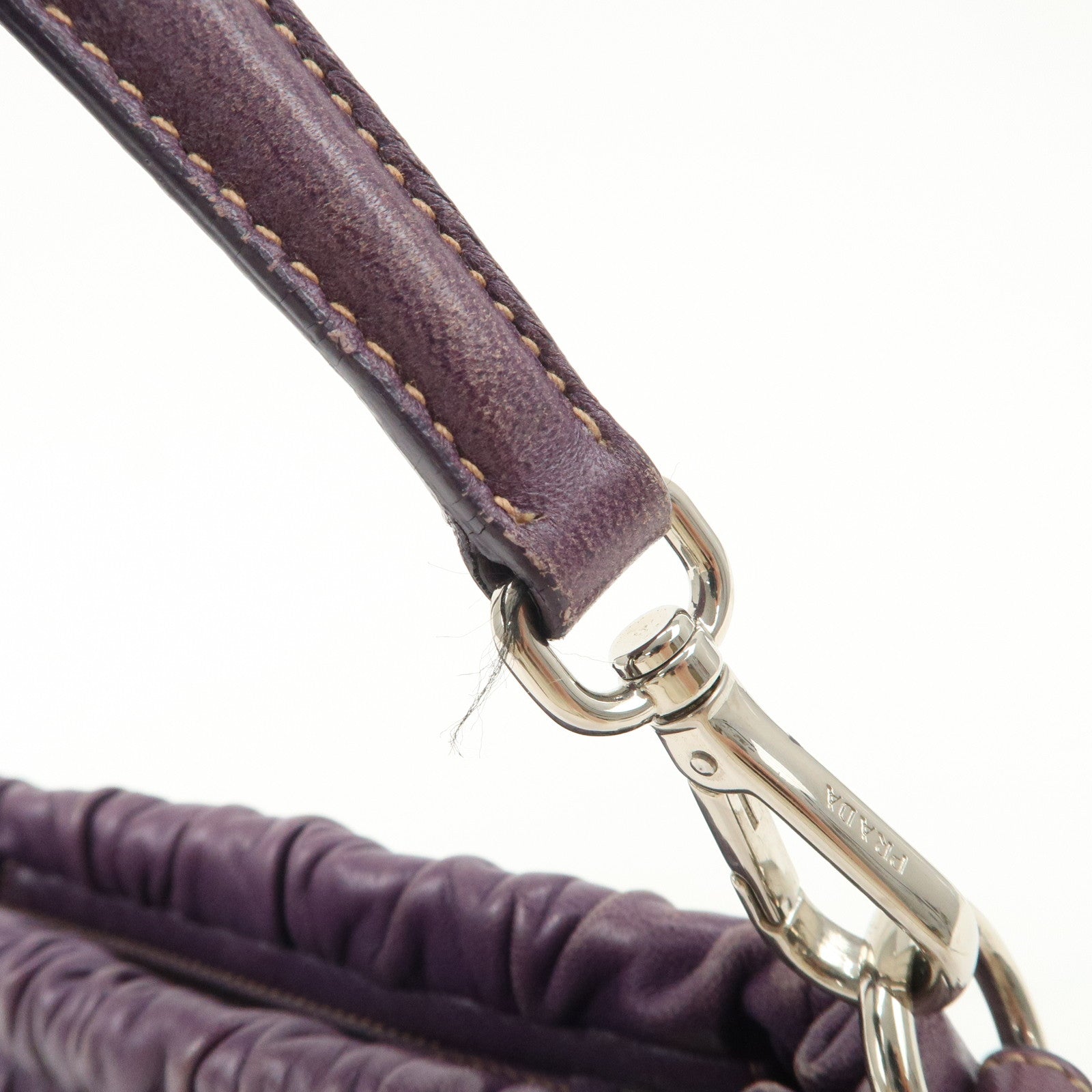 PRADA Ribbon Leather Shoulder Bag Hand Bag Purple Used