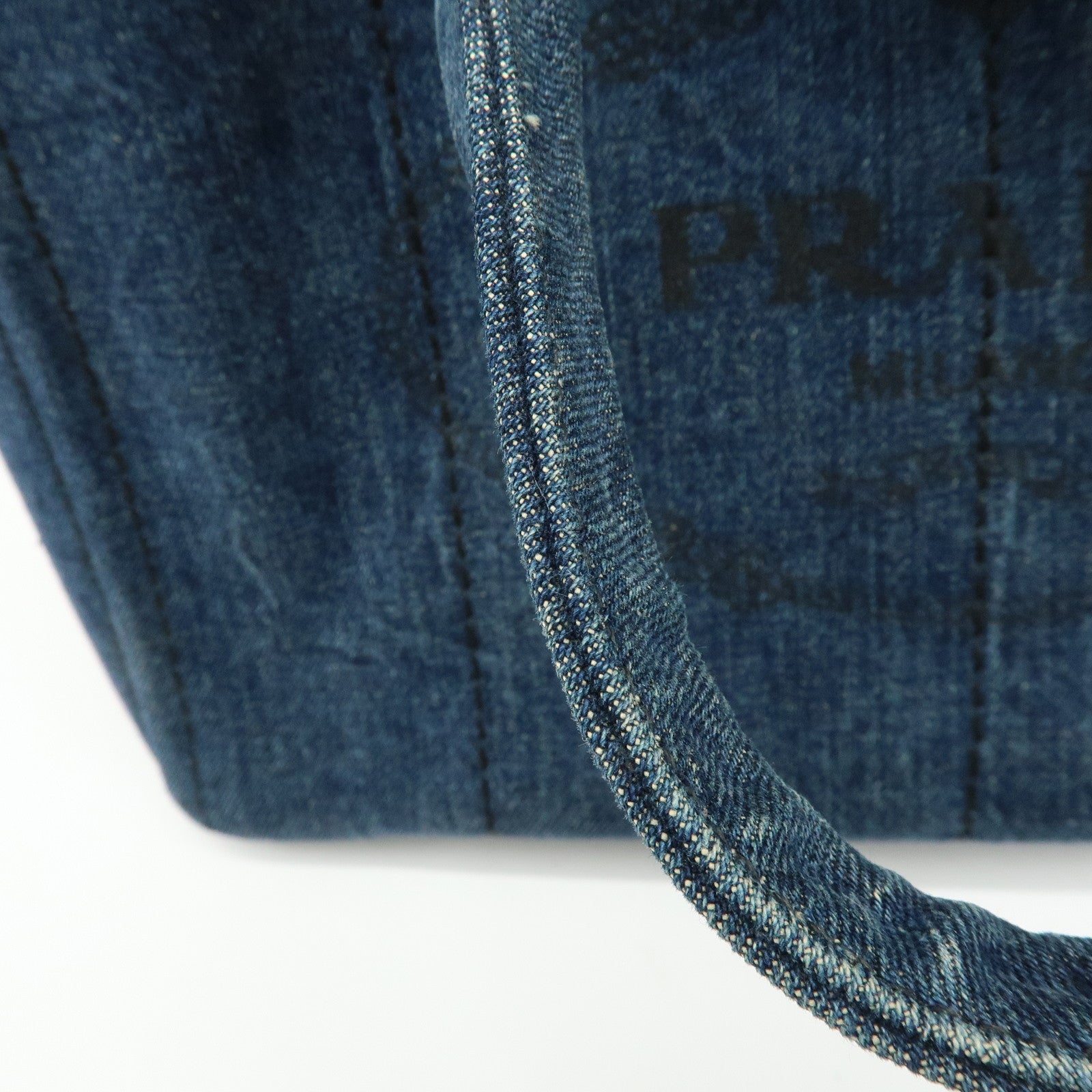 PRADA Canapa Tringle Logo Canvas Denim Tote Hand Bag Blue B1877B