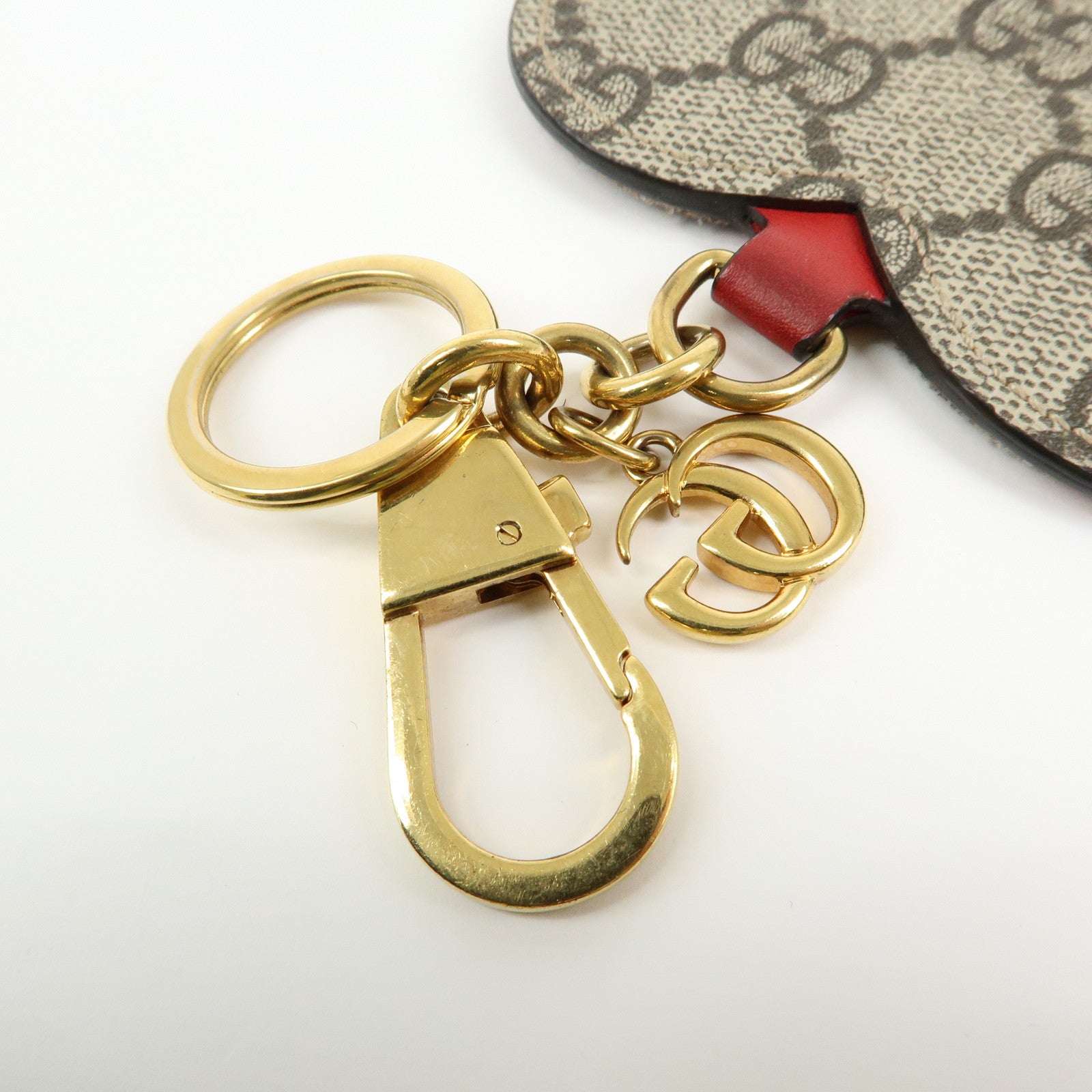 GUCCI GG Supreme Canvas Leather Bag Charm Key Chain Heart Beige