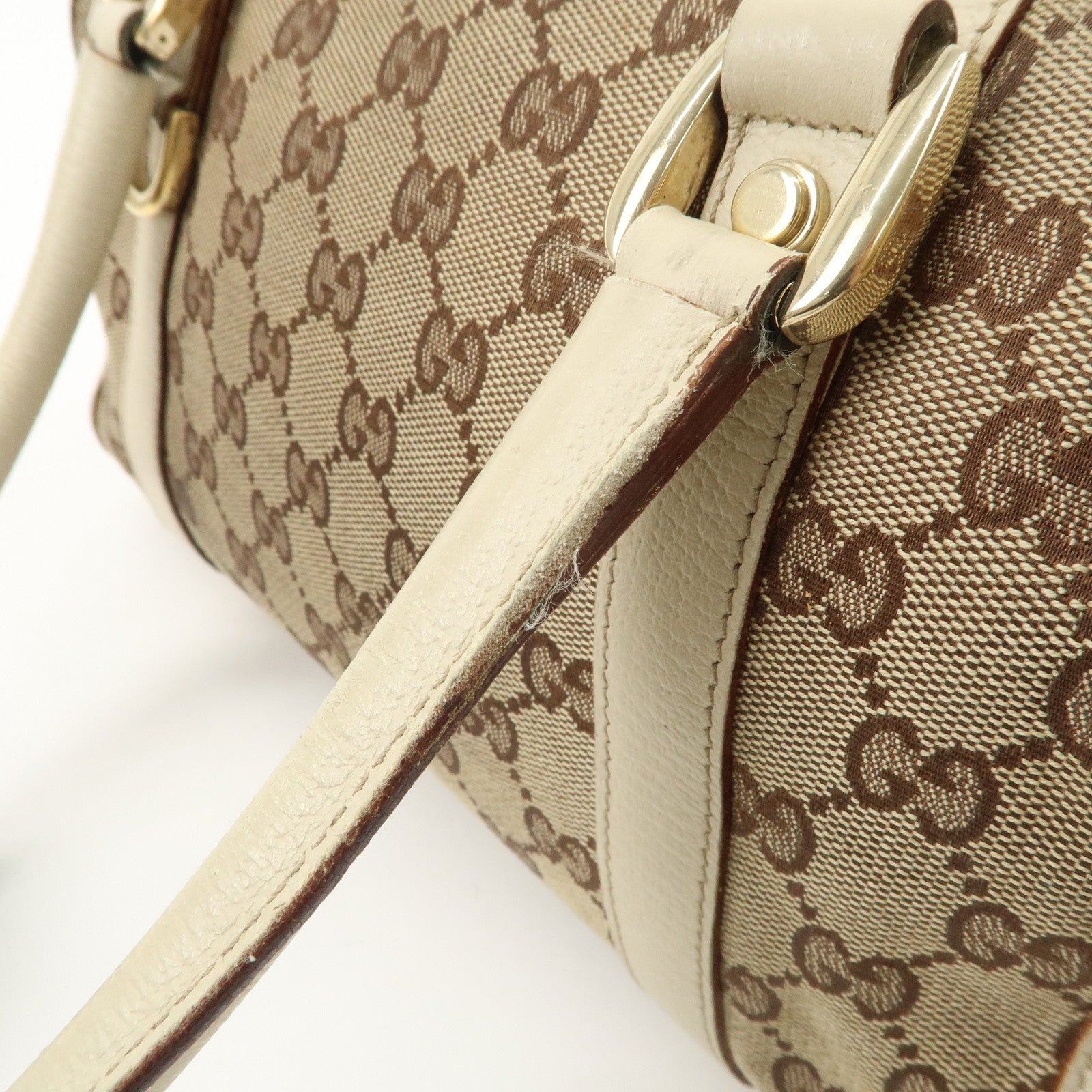 GUCCI Abbey GG Canvas Leather Boston Bag Beige Brown 130942