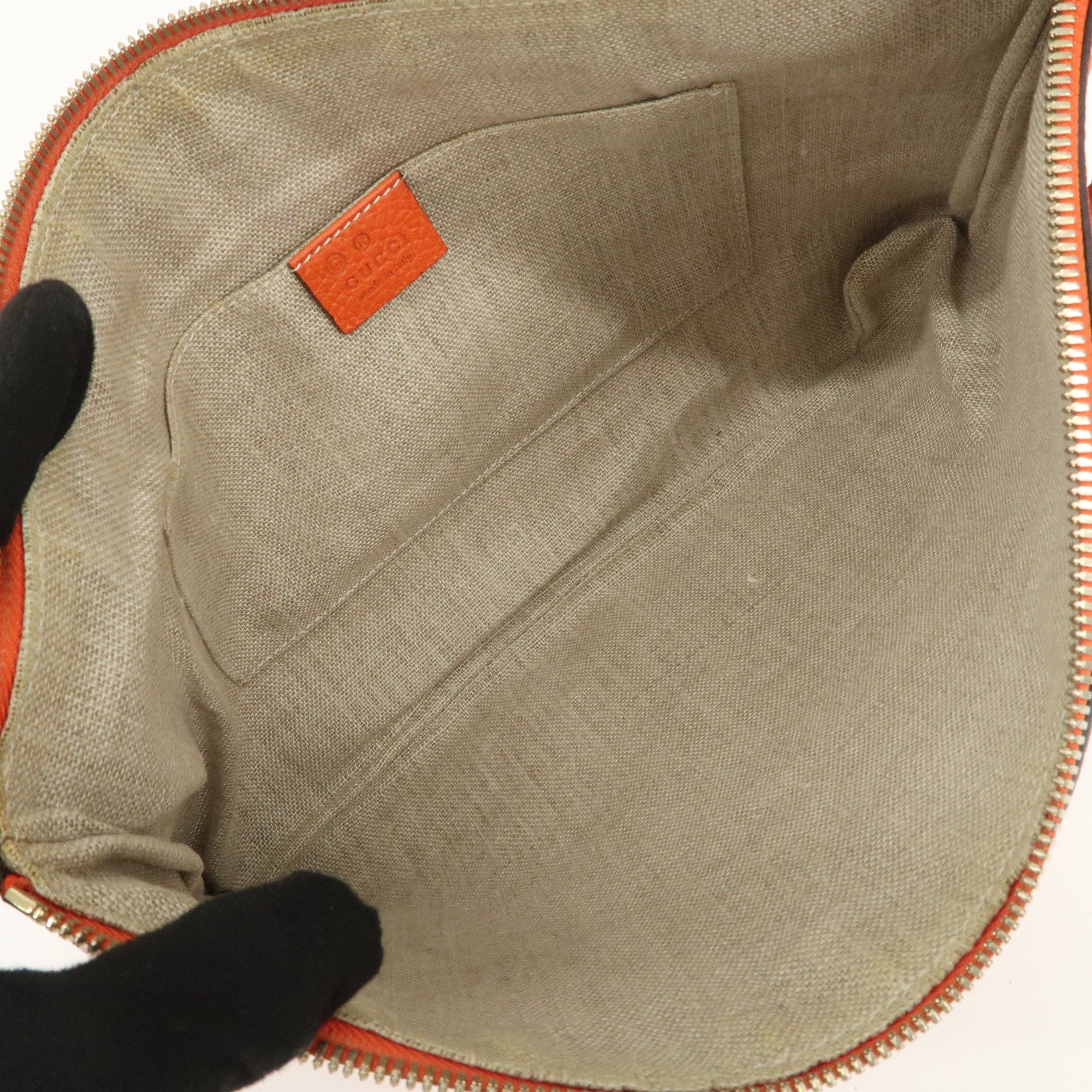 GUCCI Bamboo Logo Leather Clutch Bag Pouch Orange 449653