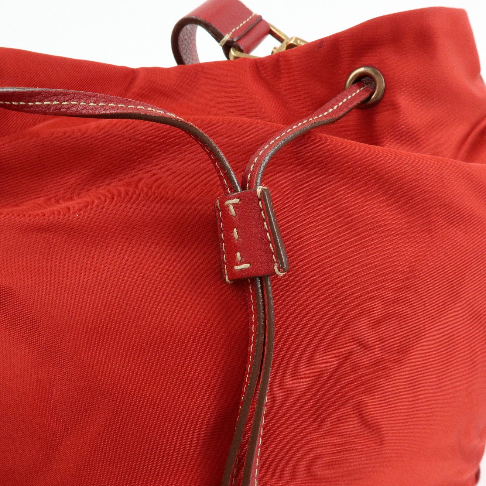 PRADA Triangle Logo Nylon Leather Shoulder Bag Hand Bag Red