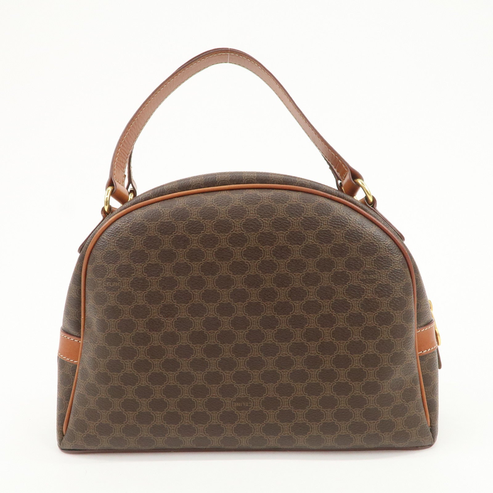 CELINE Macadam Logo PVC Leather Hand Bag Brown Gold