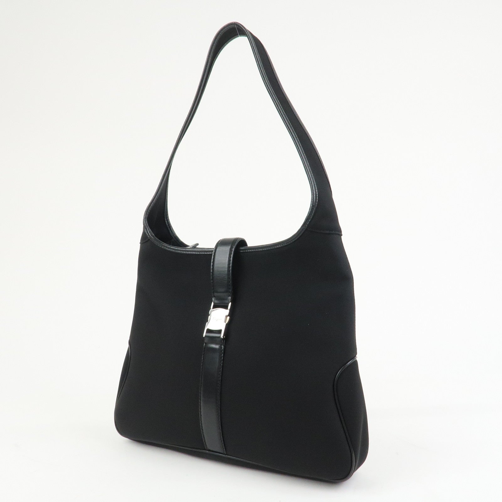 Ferragamo Logo Nylon Canvas Leather Shoulder Bag Hand Bag Black