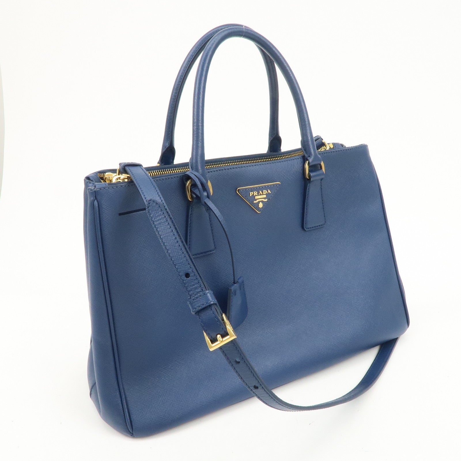 PRADA Triangle Logo Saffiano Leather 2Way Bag Shoulder Bag Blue