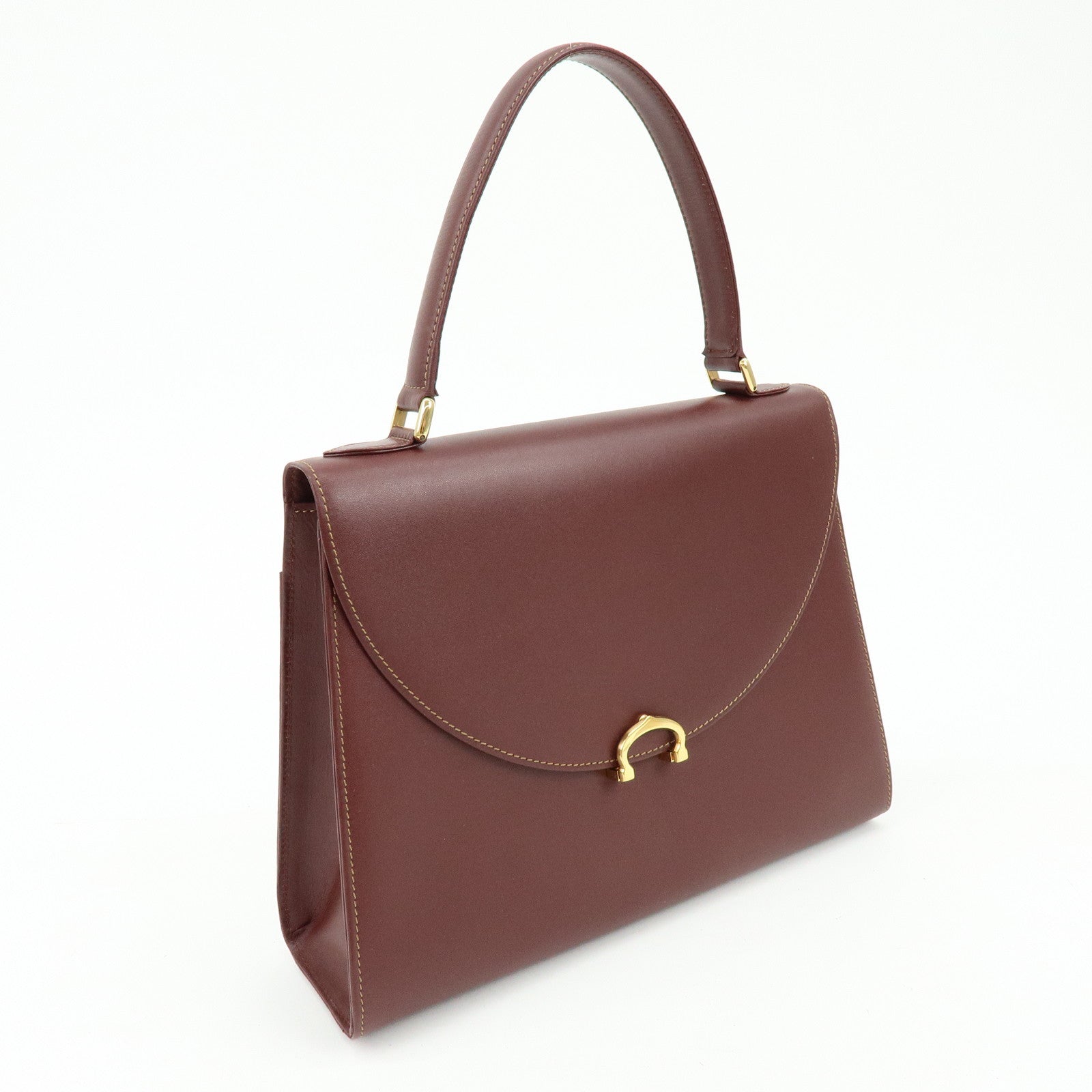 Cartier Must de Cartier Calf Skin Hand Bag Tote Bag Bordeaux