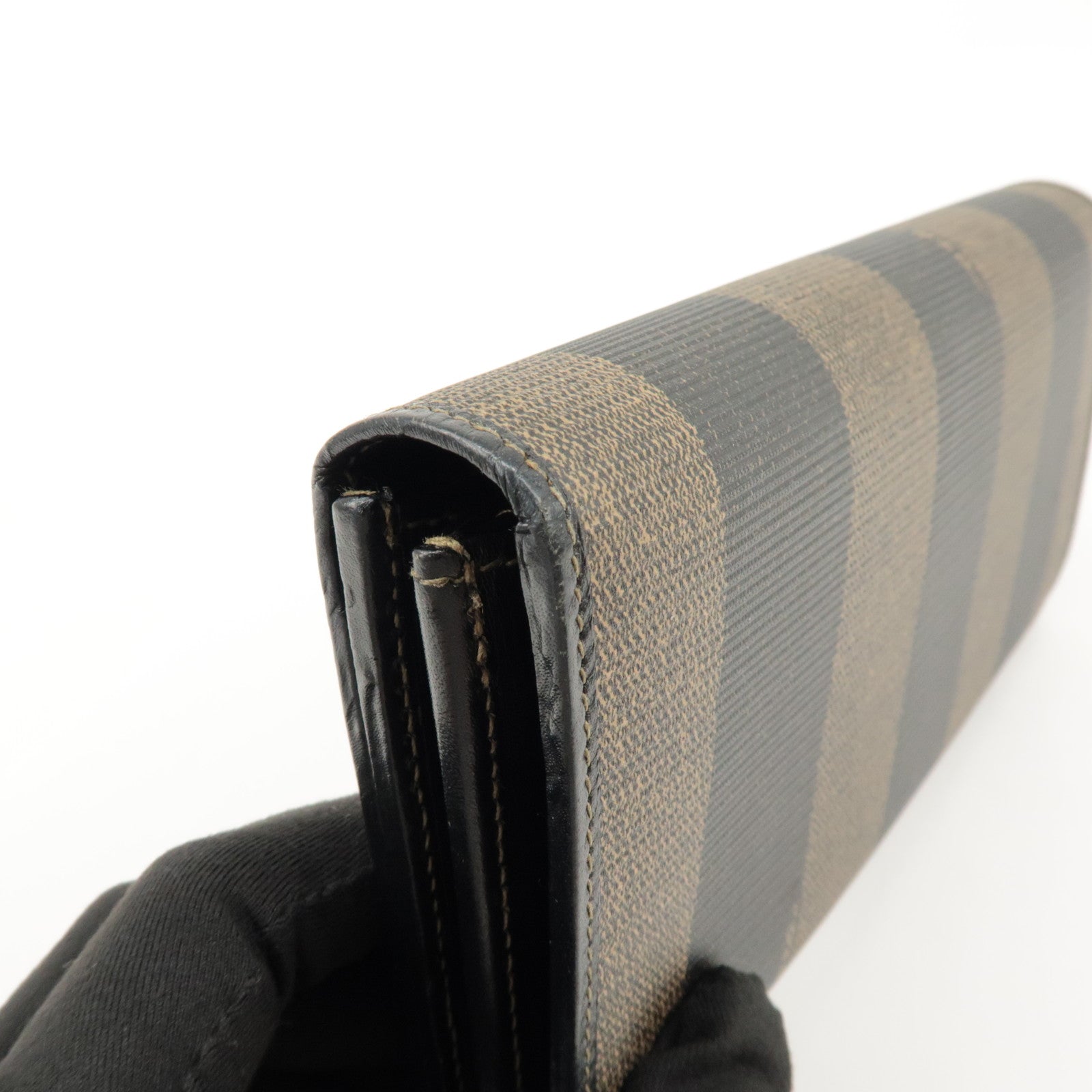 FENDI Pequin PVC Canvas Long Wallet Black Brown T20615 Used