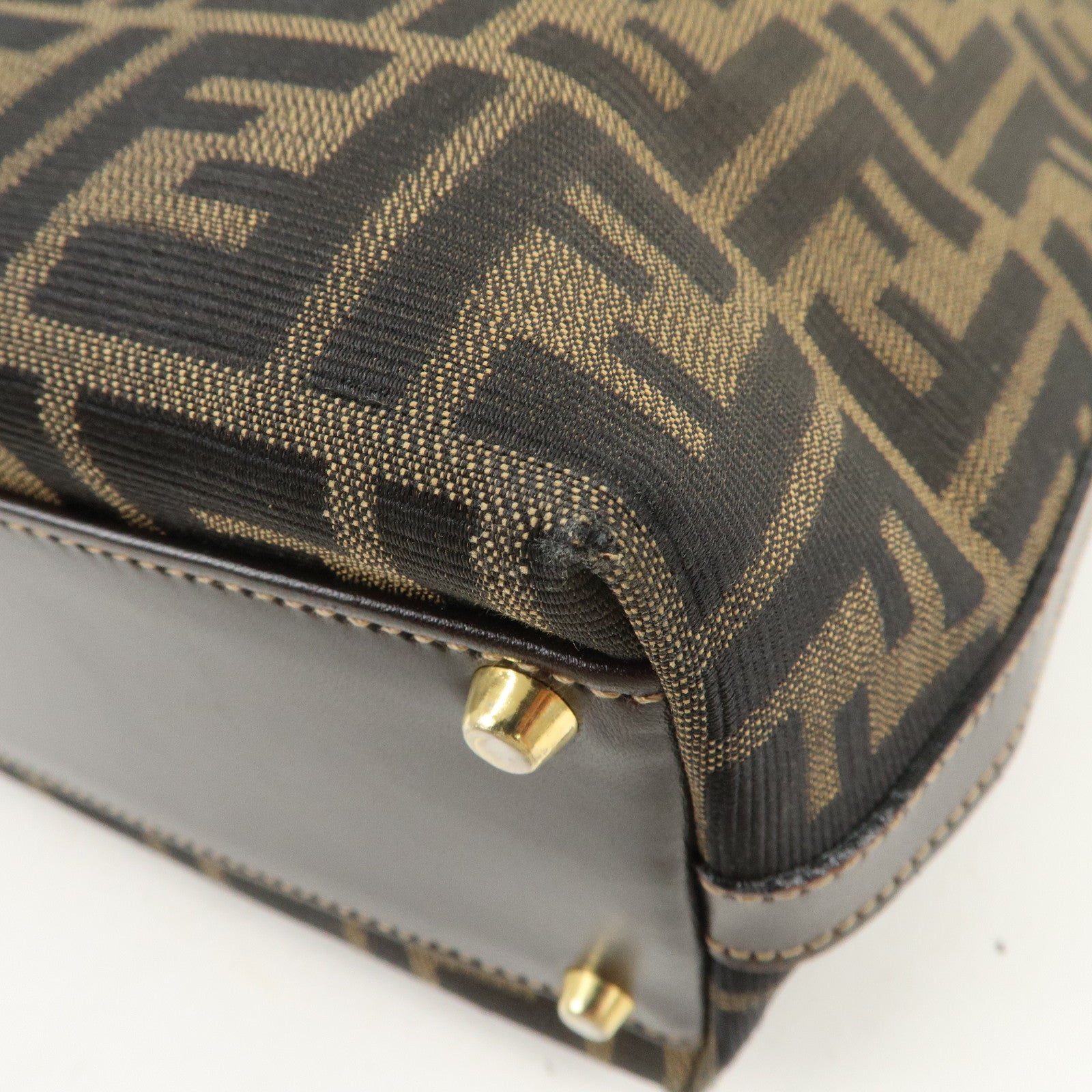 FENDI Zucca Canvas Leather 2Way Bag Hand Bag Shoulder Bag Brown