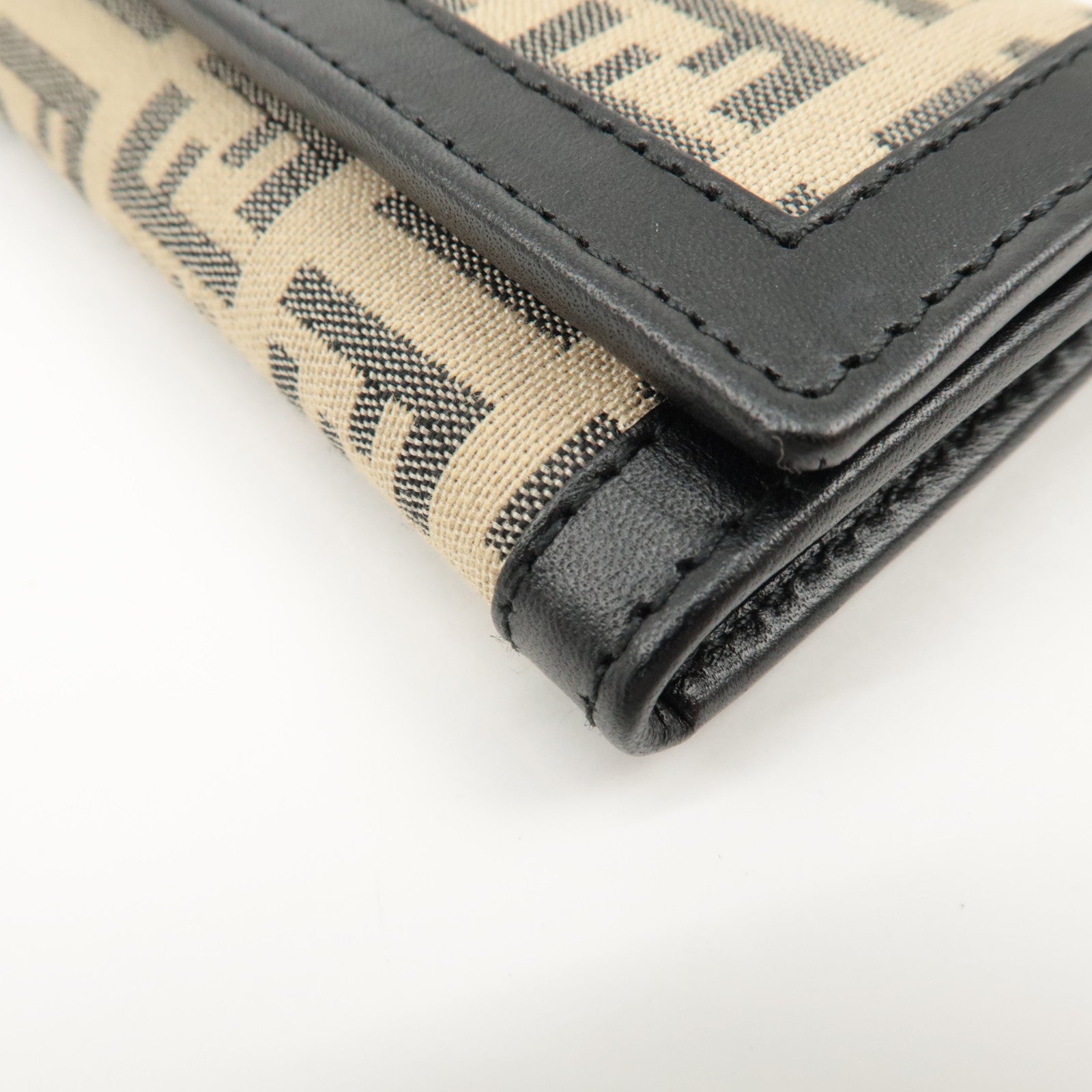 FENDI Zucchino Canvas Leather 6 Rings Key Case Beige Black 8AP002 Used