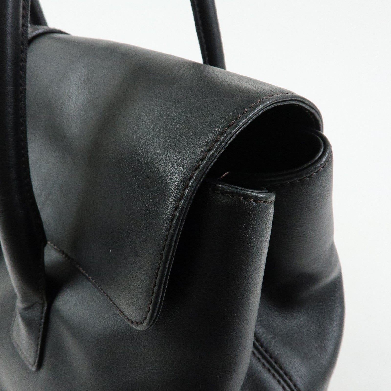 CHANEL COCO Mark Calf Leather Boston Bag Hand Bag Black