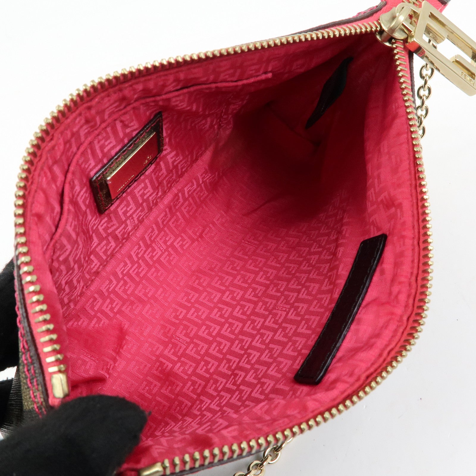 FENDI Zucca Print PVC Canvas Chain Accessory Pouch Brown 8BR592