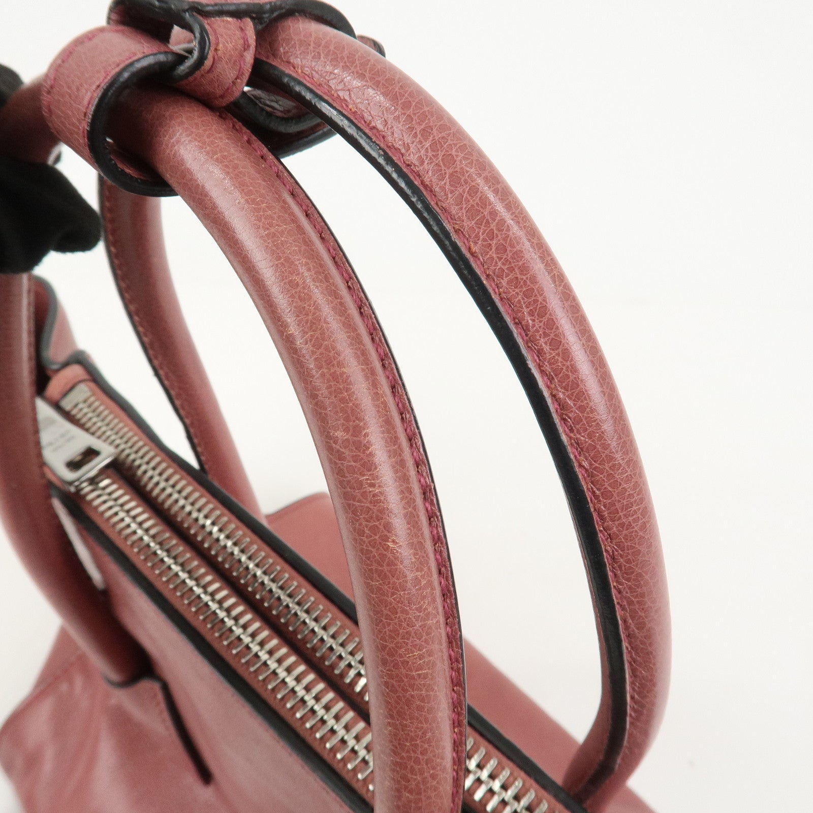PRADA Triangle Logo Leather 2Way Bag Tote Bag Hand Bag Pink B2625M