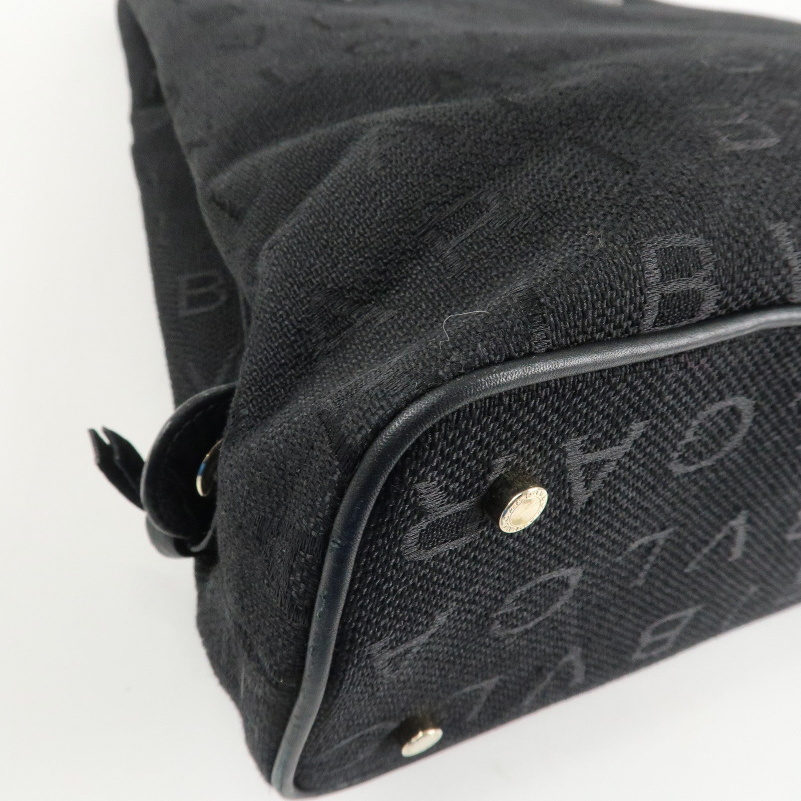 BVLGARI Logo Mania Canvas Leather Tote Bag Black Gold Hardware Used