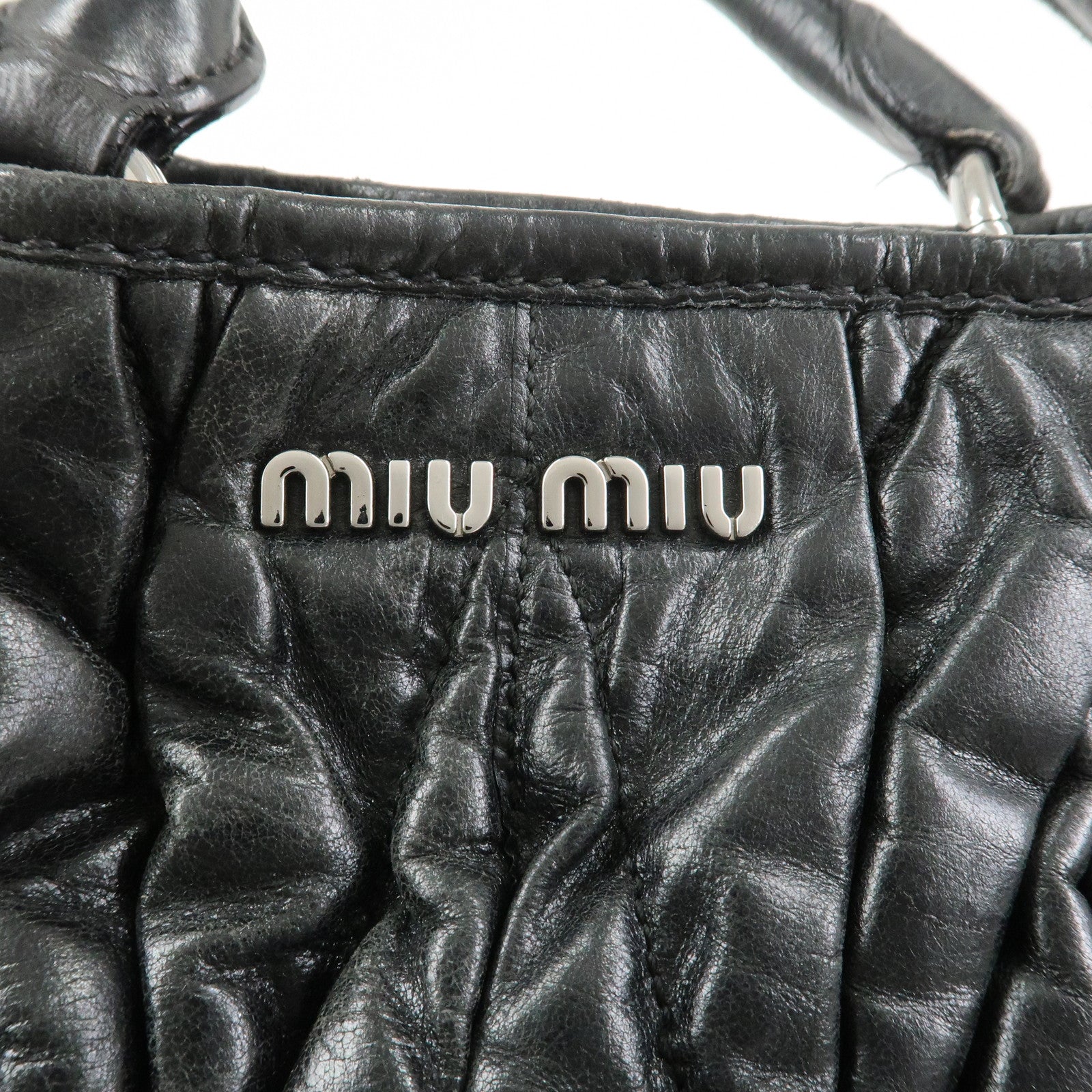 MIU MIU Matelasse Leather 2Way Bag Hand Bag Shoulder Bag Black