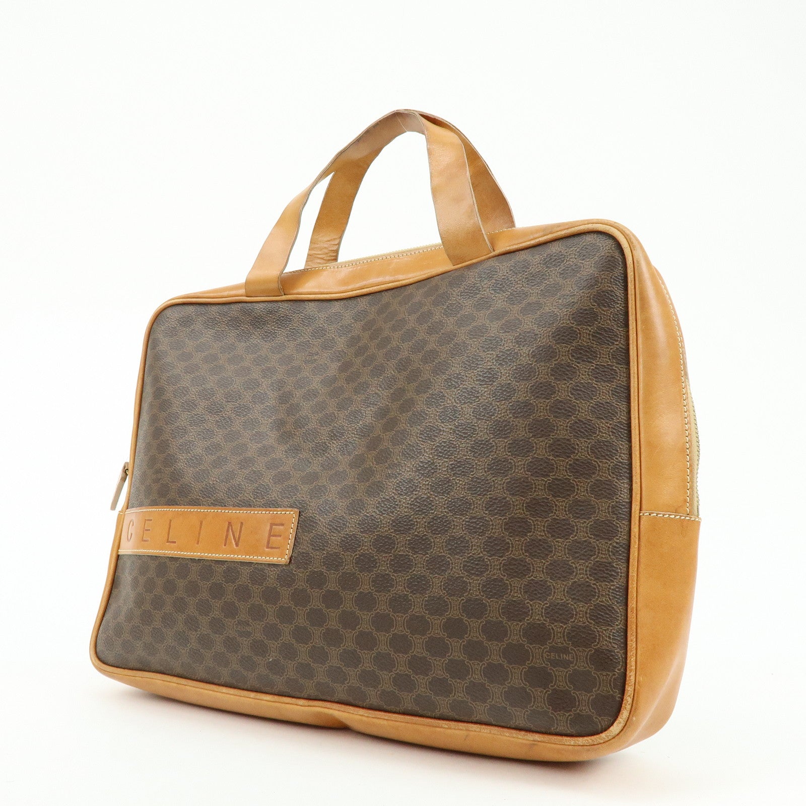 CELINE Macadam PVC Leather Hand Bag Tote Bag Brown