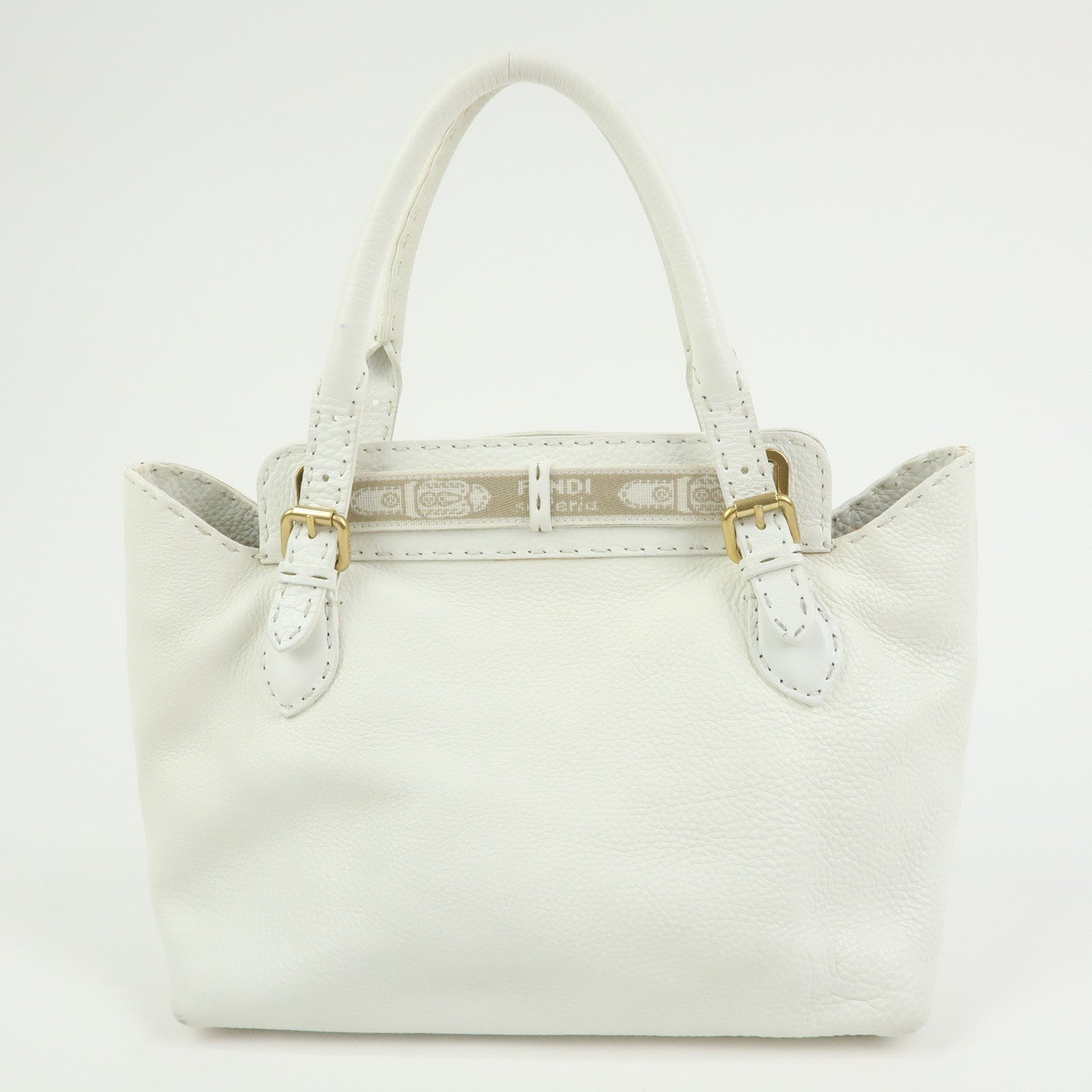 FENDI Selleria Villa Borghese Leather Hand Tote Bag White 8BN155