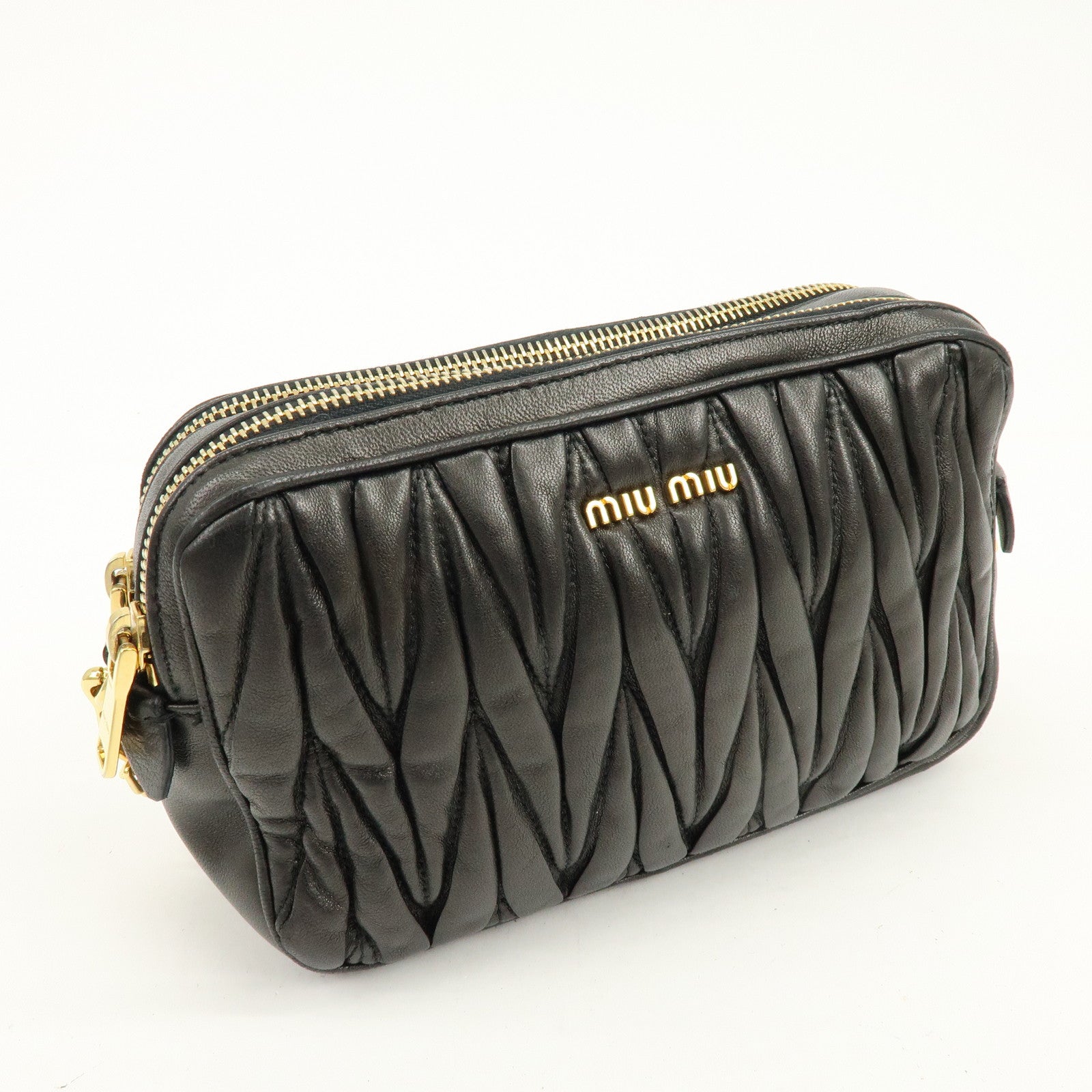 MIU MIU Matelasse Gathered Leather Shoulder Bag Crossbody Bag Black