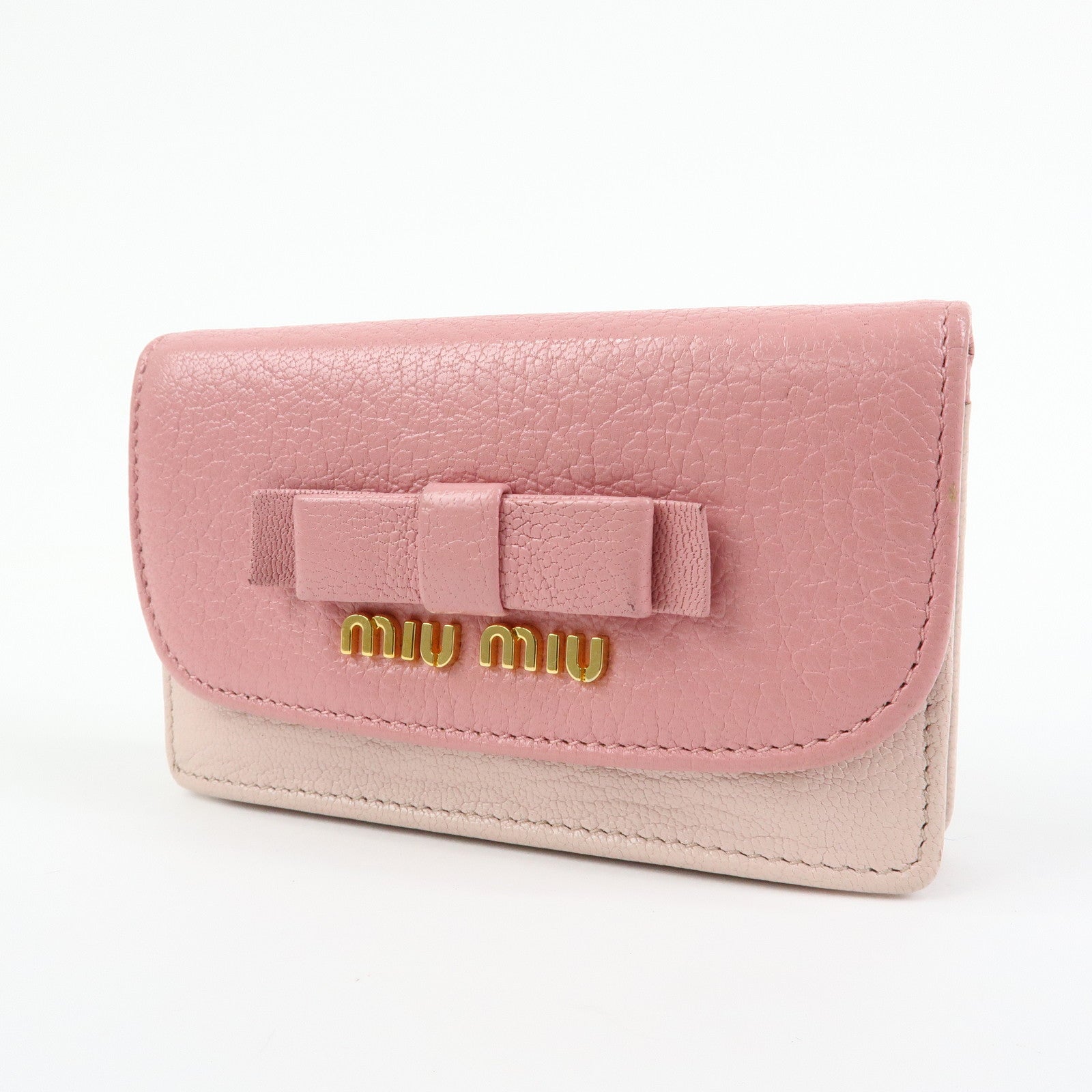 MIU MIU Ribbon Motif Madras Leather Card Case Card Holder 5M1122