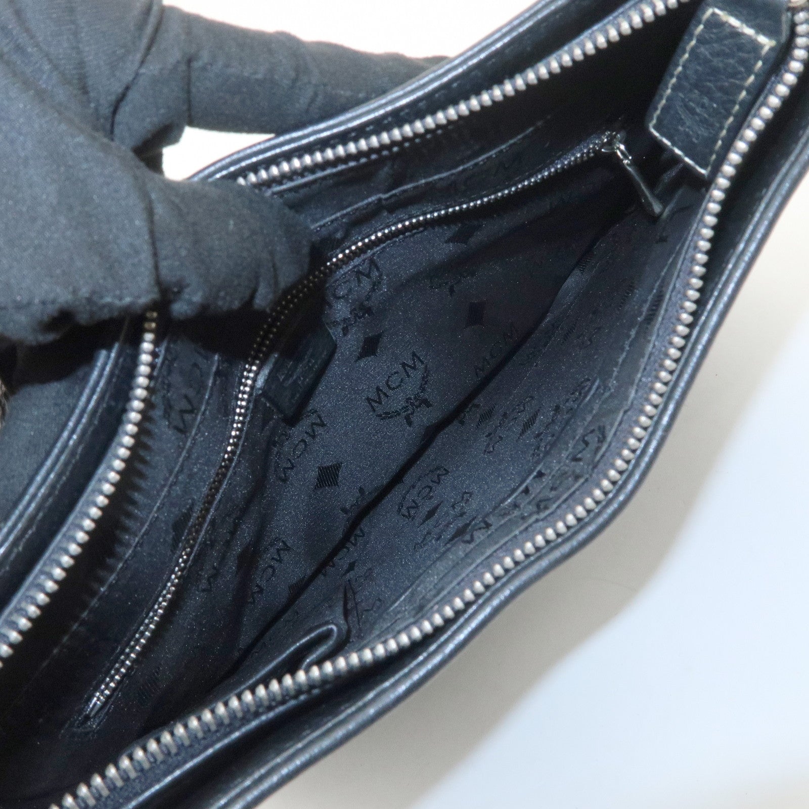 MCM Logo Plate Leather Shoulder Bag Hand Bag Black