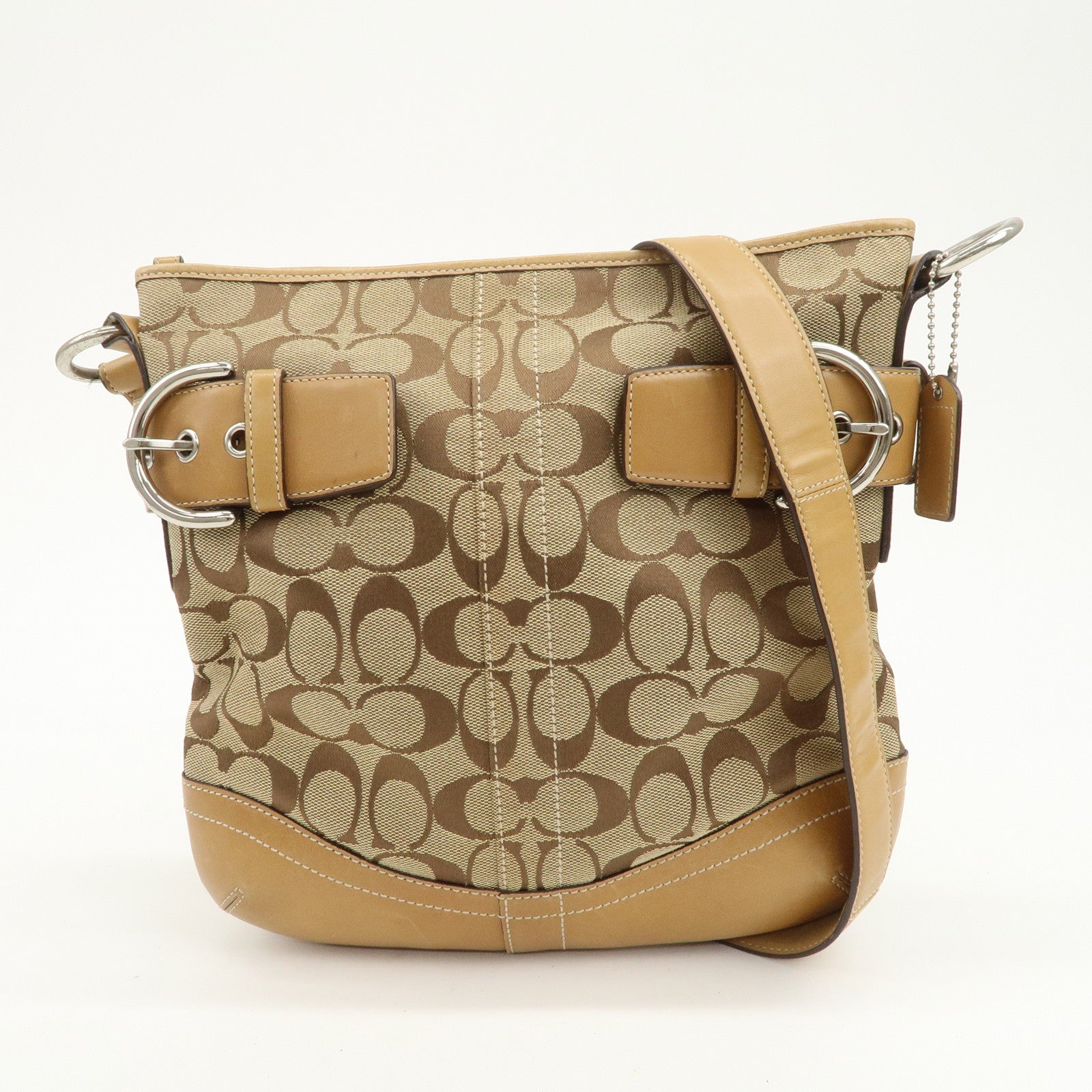 COACH Signature Canvas Leather Set of 2 Shoulder Bag Brown Pink