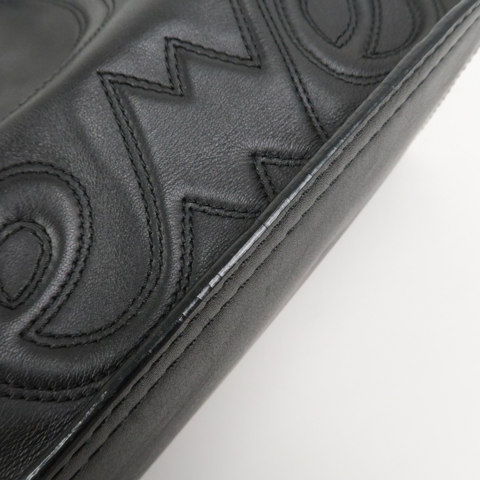 LOEWE Logo Leather Shopper Tote Bag Shoulder Bag Hand Bag Black