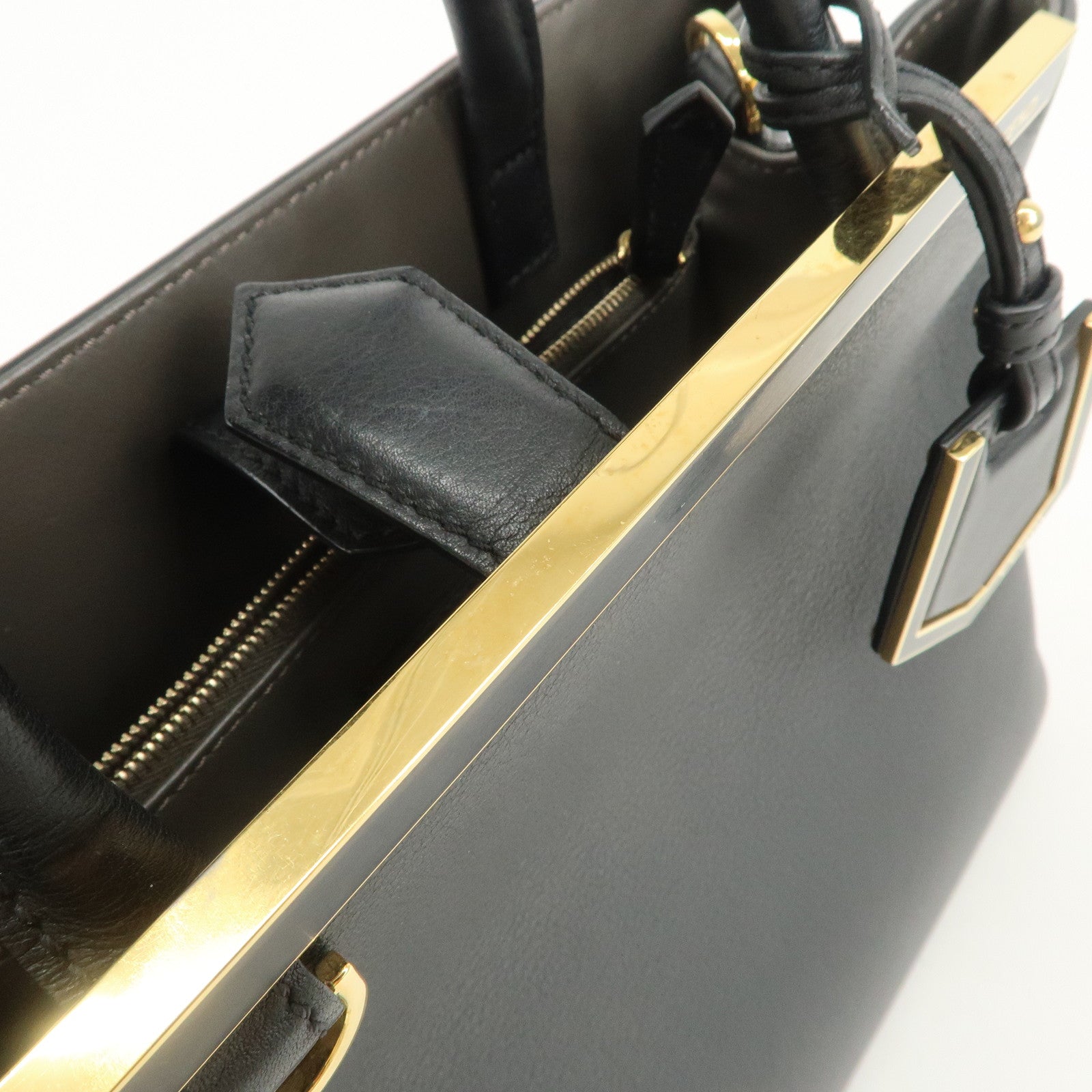 FENDI Petit 2Jours Leather 2Way Bag Hand Bag Black 8BH253