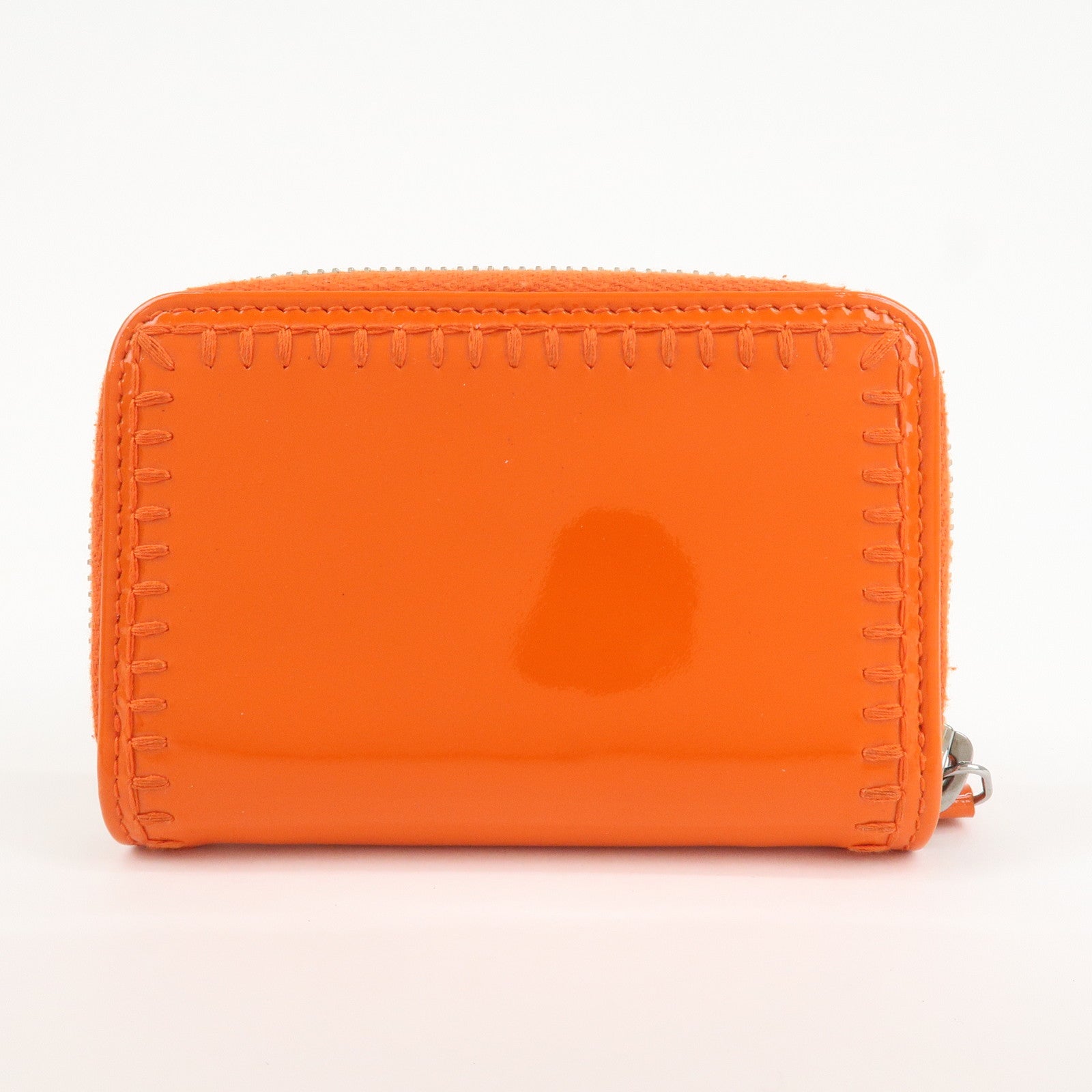 CHANEL COCO Mark Enamel Leather Round Zippy Coin Case Orange A68890 Used