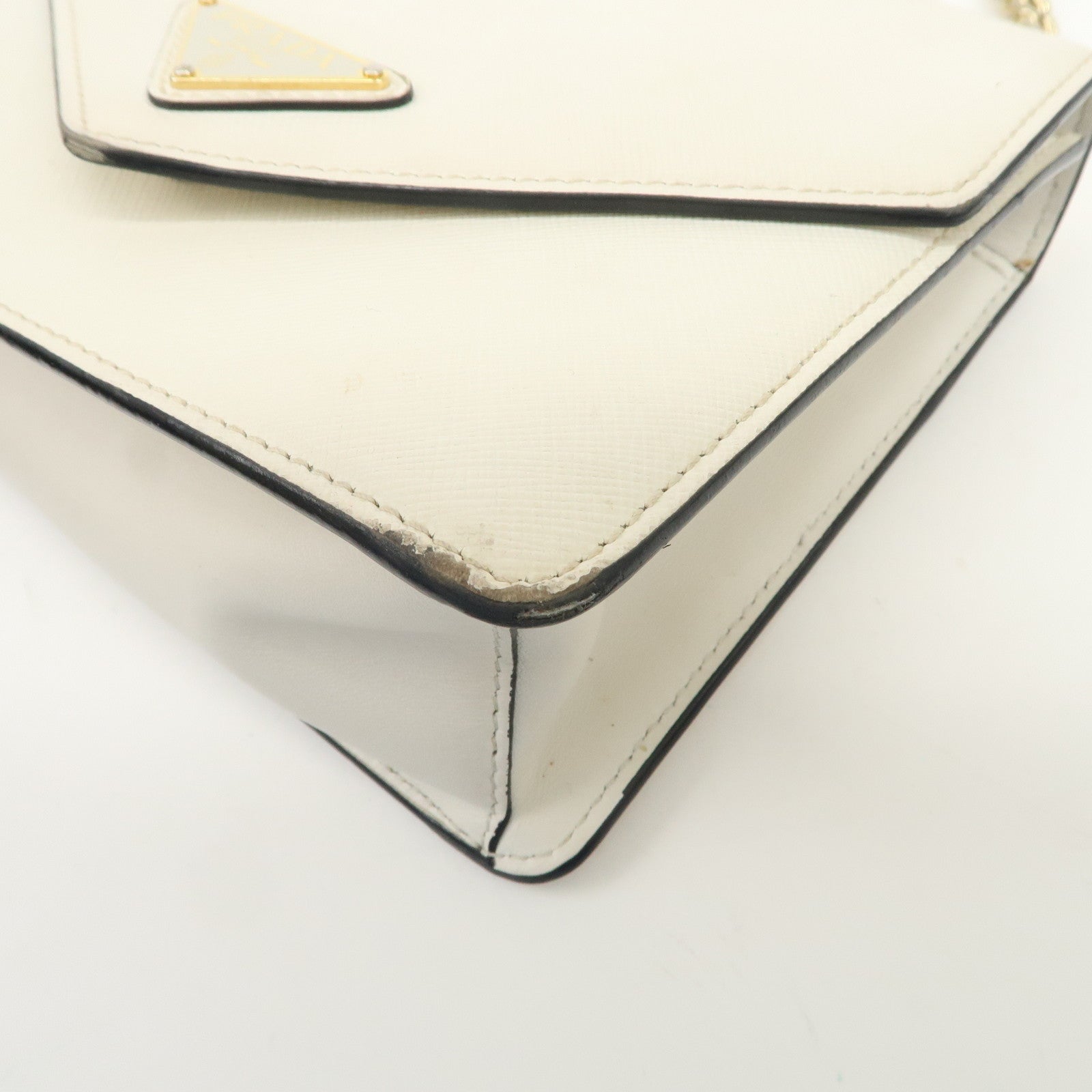 PRADA Triangle Logo Saffiano Leather Chain Shoulder Bag 1BD200