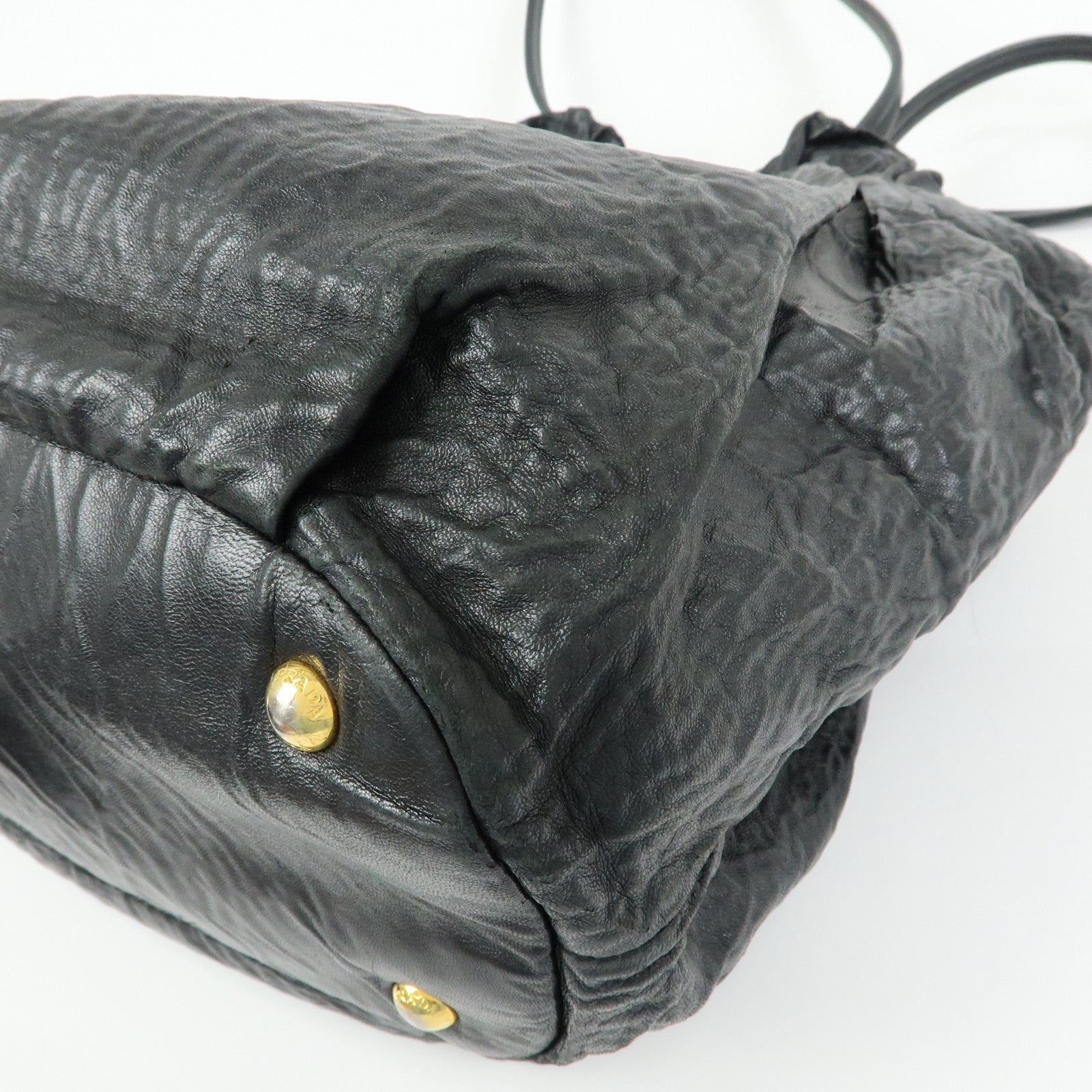 PRADA Leather Drawstring Shoulder Bag Hand Bag Black