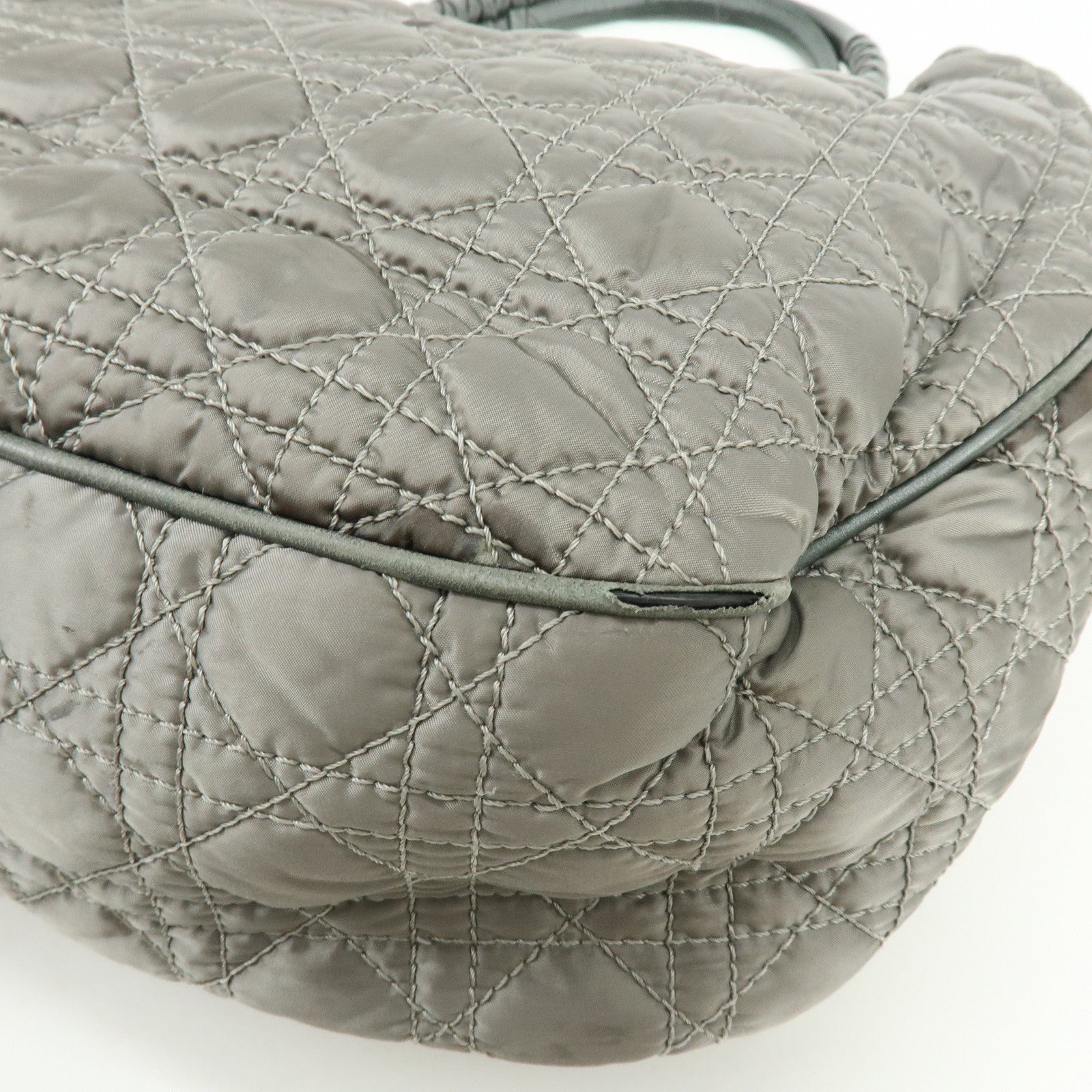 Christian Dior Cannage Nylon Leather Tote Bag Shoulder Bag Gray