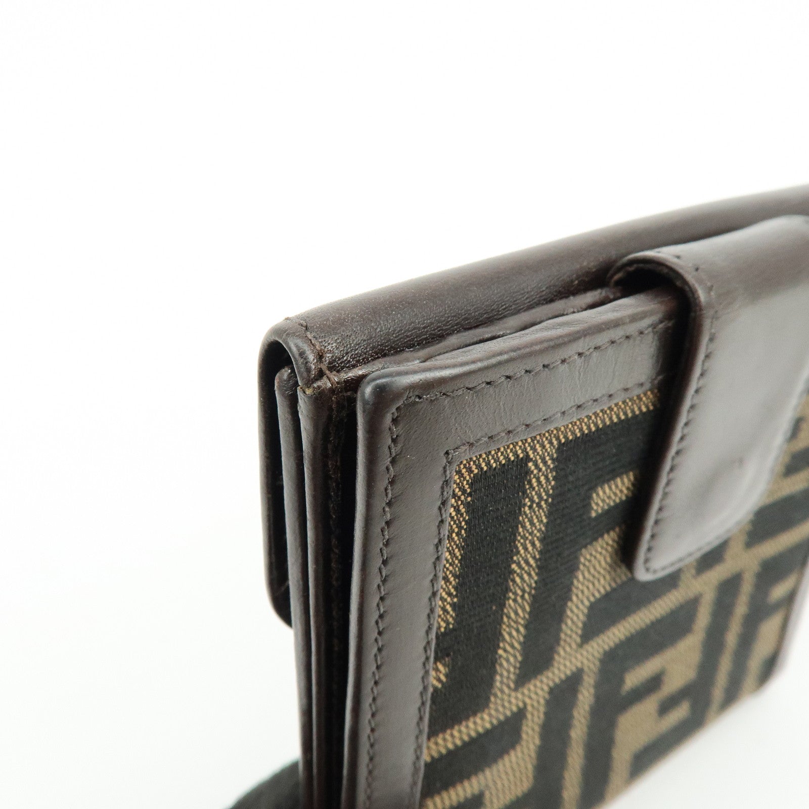 FENDI Zucca Canvas Leather Bi-fold Wallet Brown Black 01695