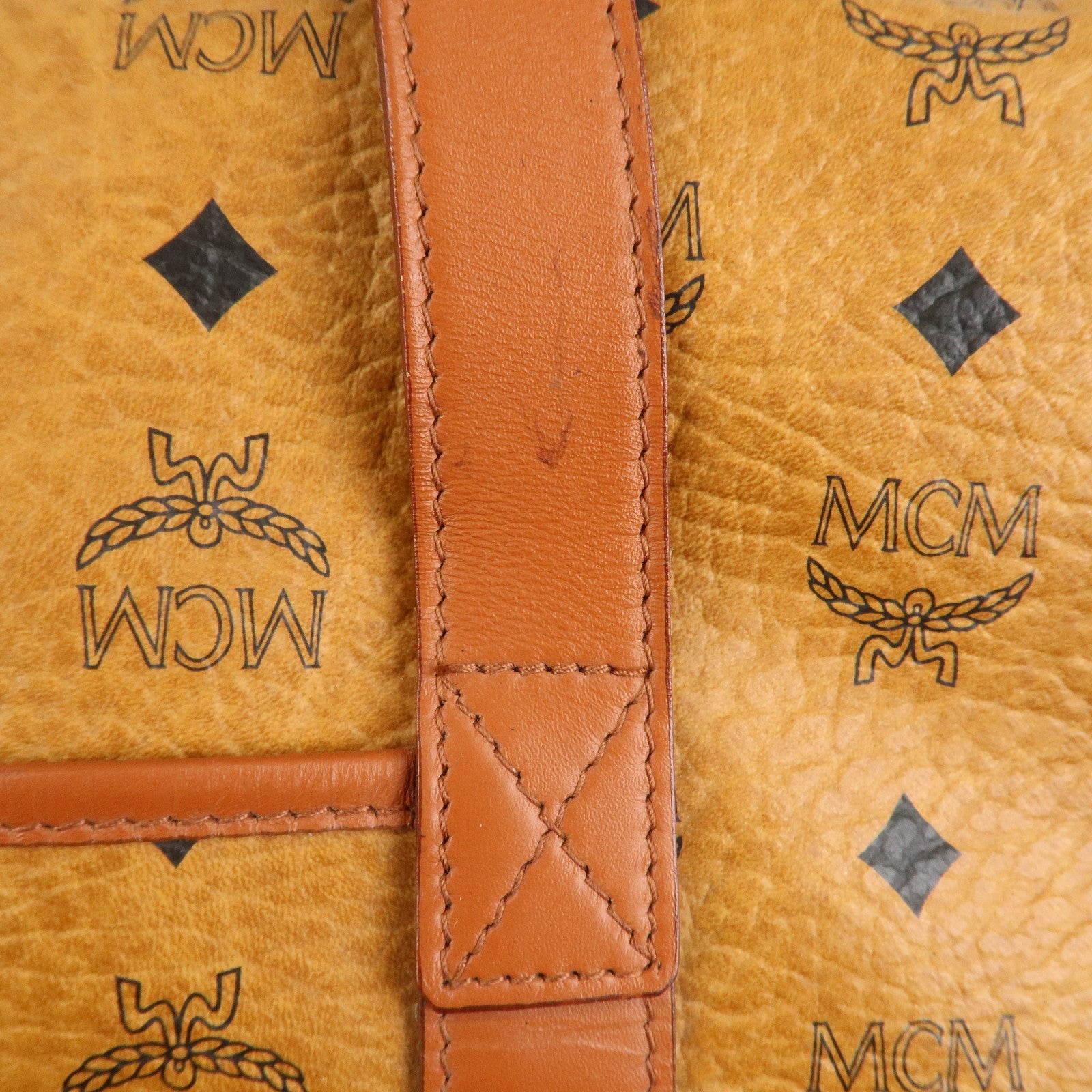 MCM Visetos Leather Boston Bag Shoulder Bag Brown