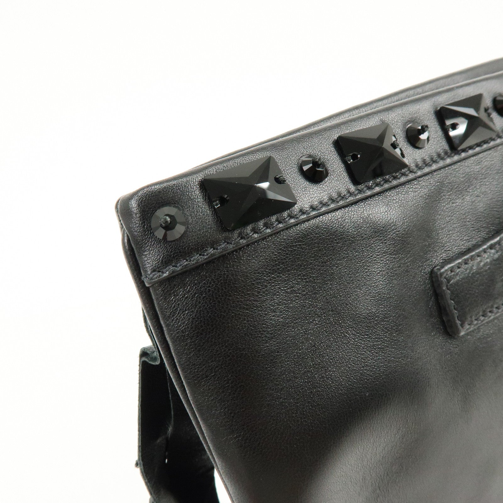PRADA Canvas Leather Fringe Bijoux Clutch Bag Pouch Black