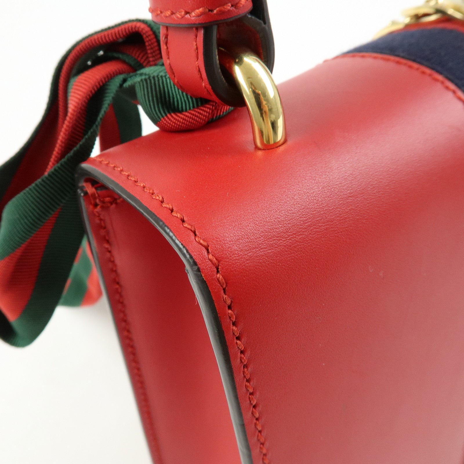 GUCCI Sylvie Sherry Leather Shoulder Bag Ribbon Red Navy 421882