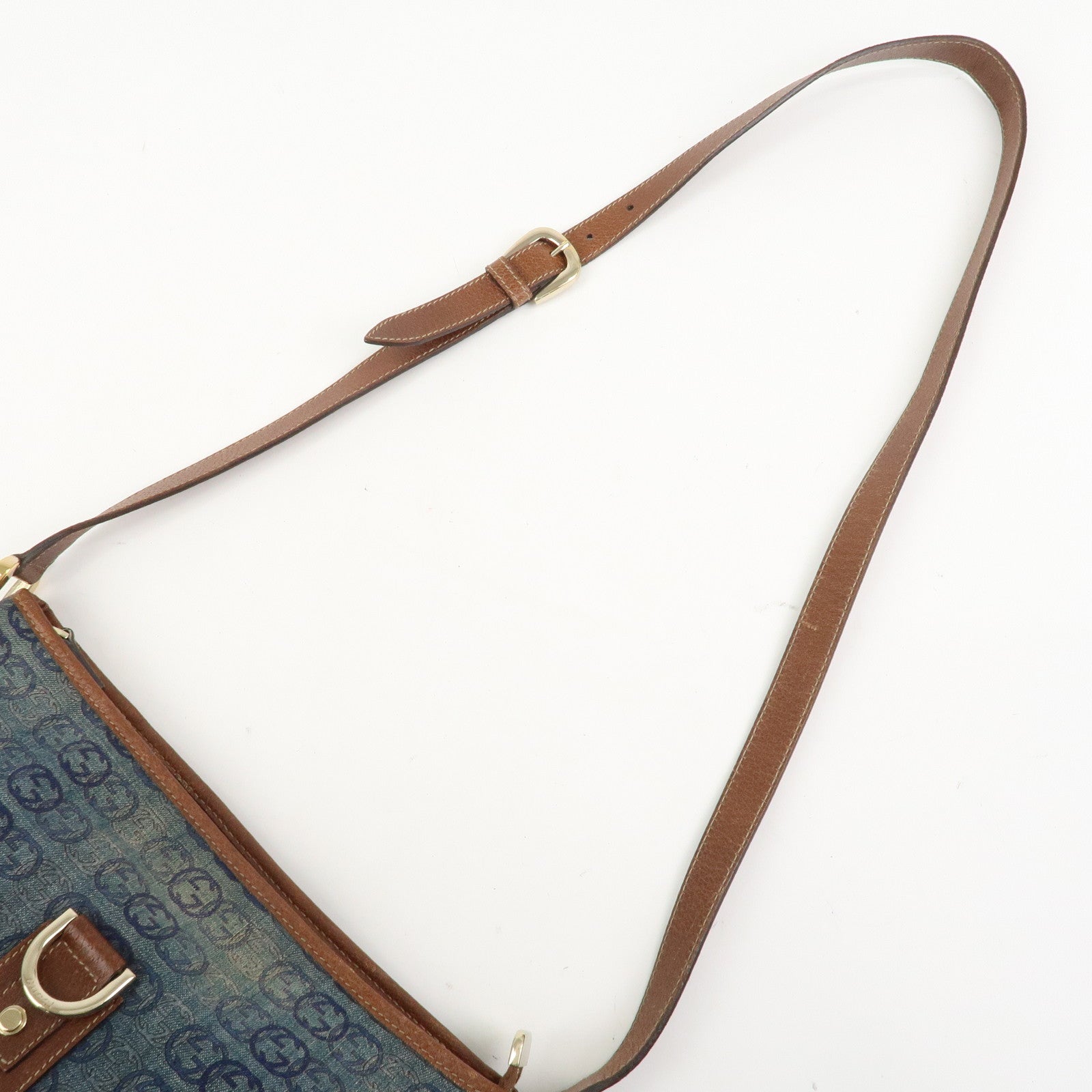 GUCCI Abbey GG Denim Shoulder Bag Crossbody Bag Brown Blue 131326