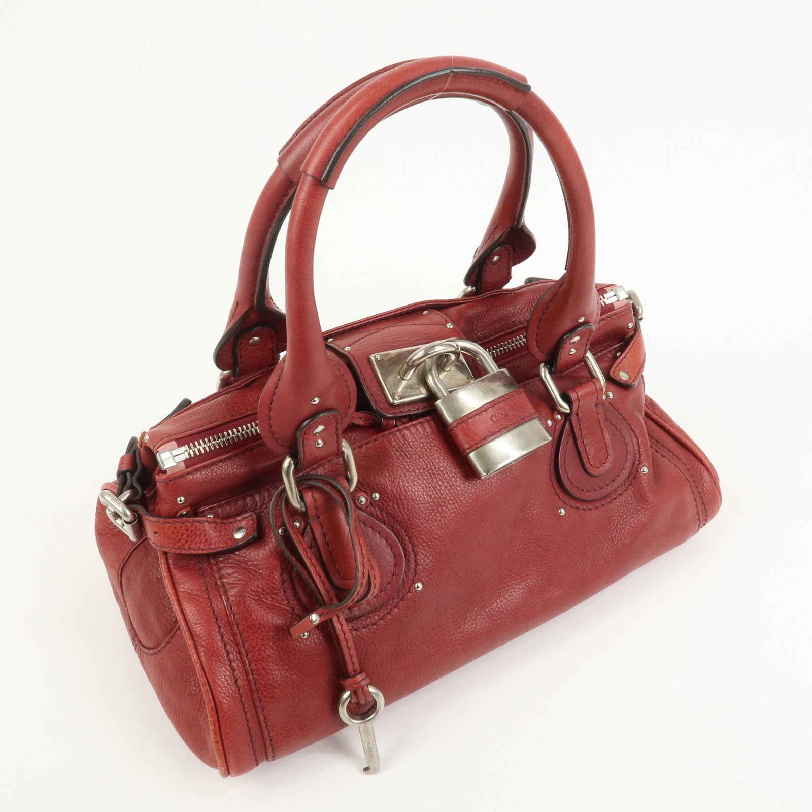 Chloe Paddington Leather Hand Bag Shoulder Bag Red
