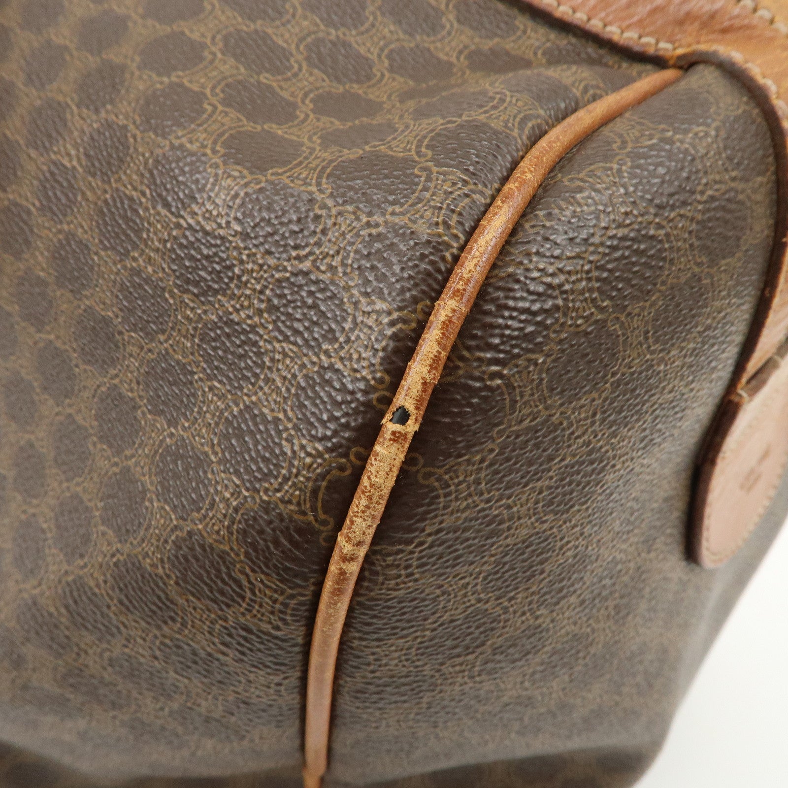 CELINE Macadam PVC Leather Boston Bag Travel Bag Brown