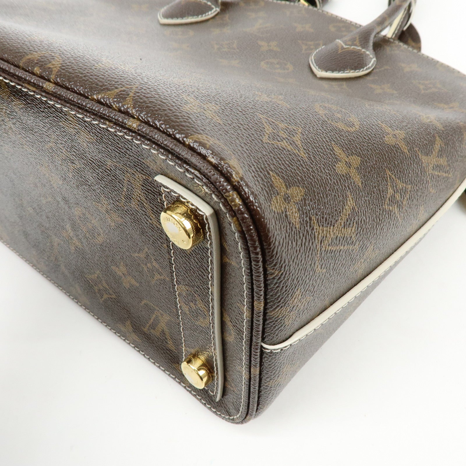 Louis Vuitton Shiny Monogram Canvas Lockit Hand Bag Brown M40597