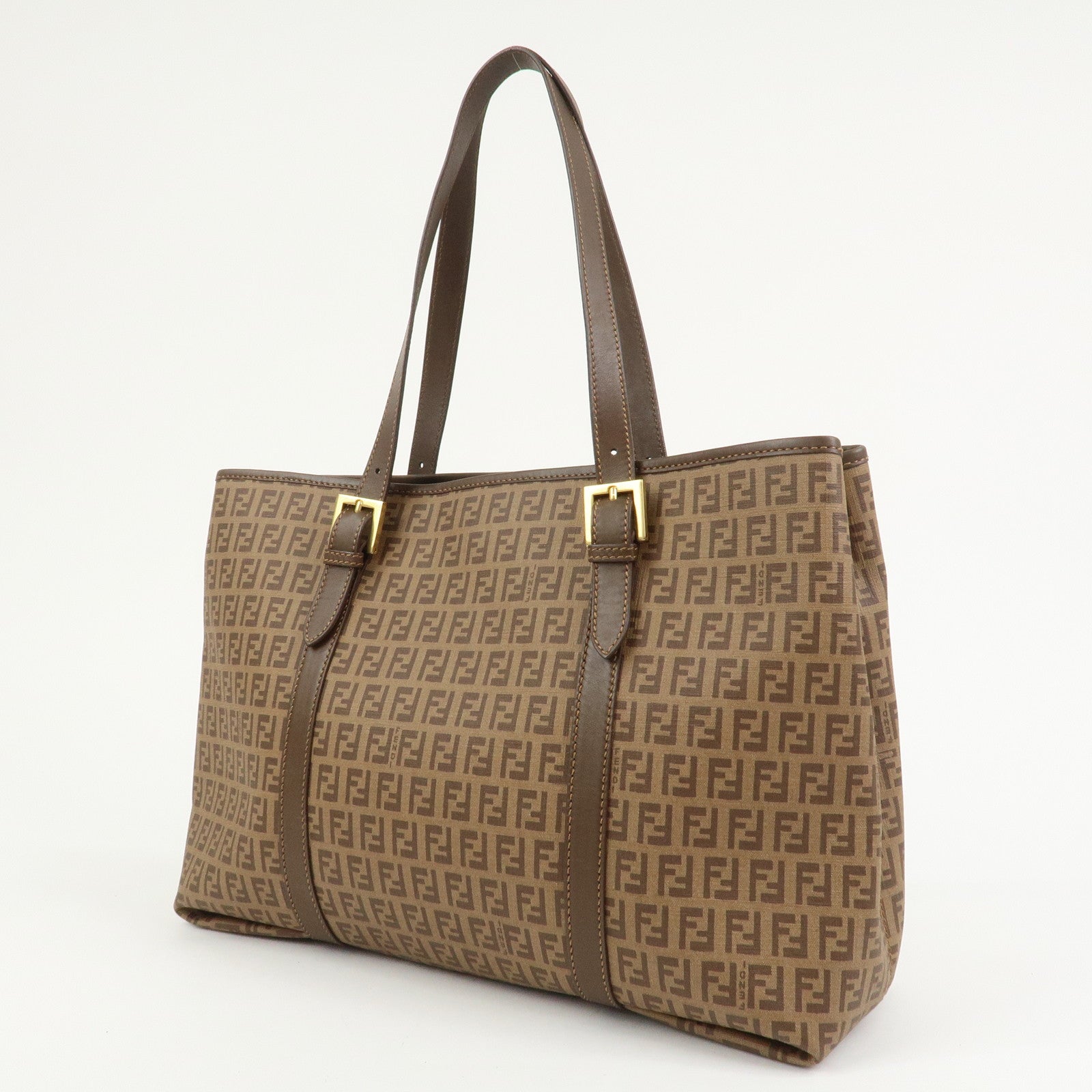 FENDI Zucchino PVC Tote Bag Shoulder Bag Hand Bag Brown 8BH238